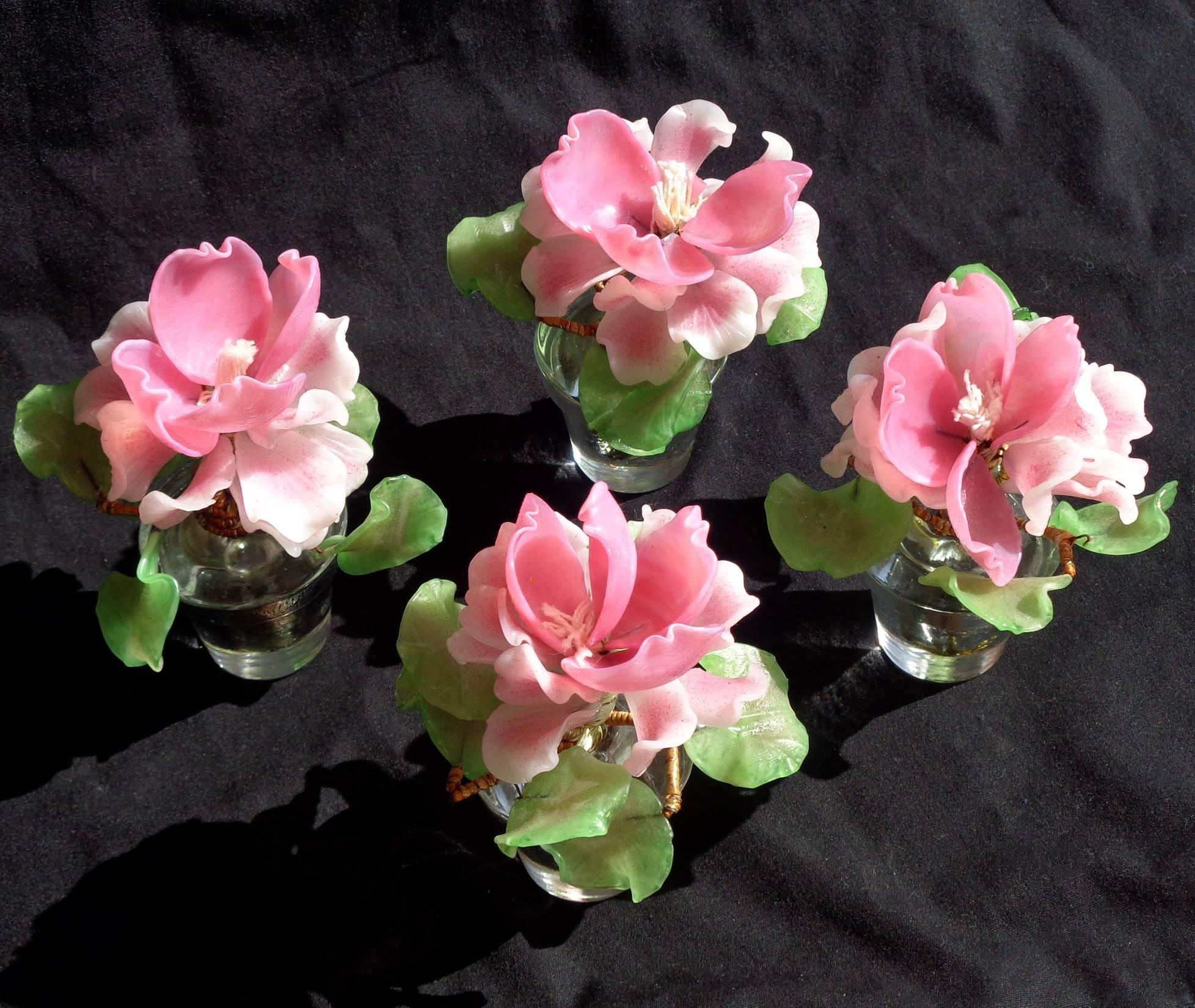 Mid-Century Modern Barovier Murano Pink Gold Italian Art Glass Leaf Bowl Vide-Poche Flower Vase For Sale