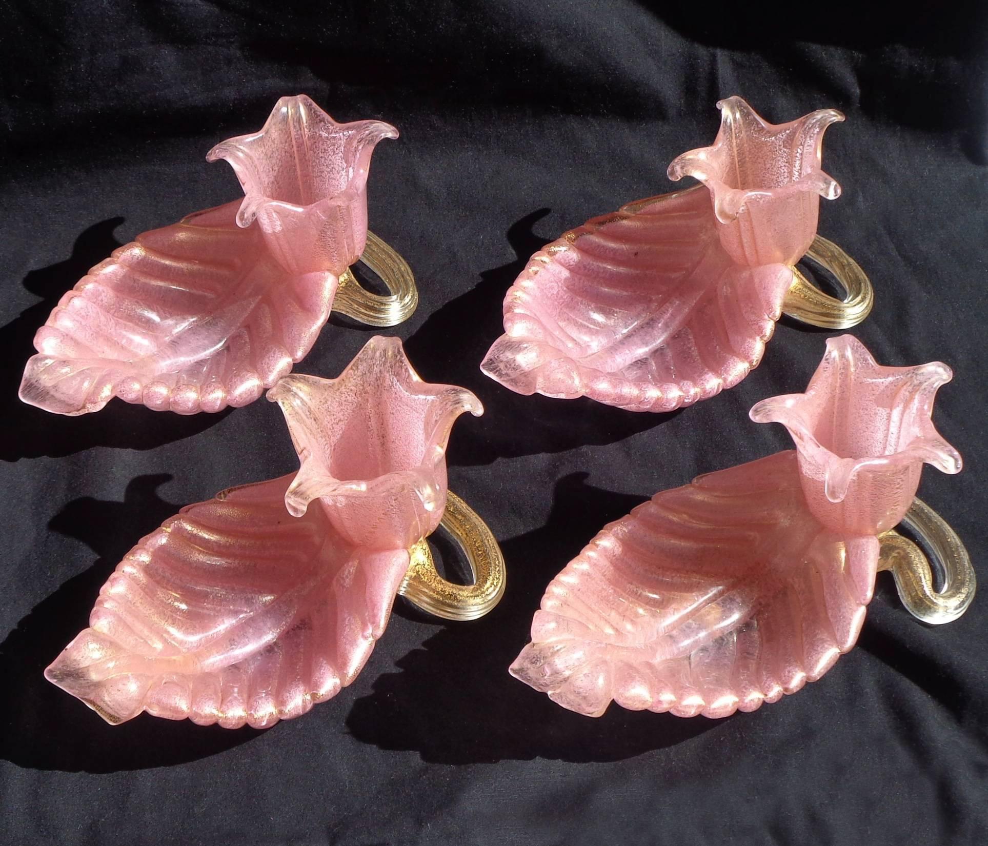 Mid-Century moderno Barovier Murano Rosa Oro Vaso di vetro artistico italiano a foglia Vide-Poche Vaso di fiori in vendita