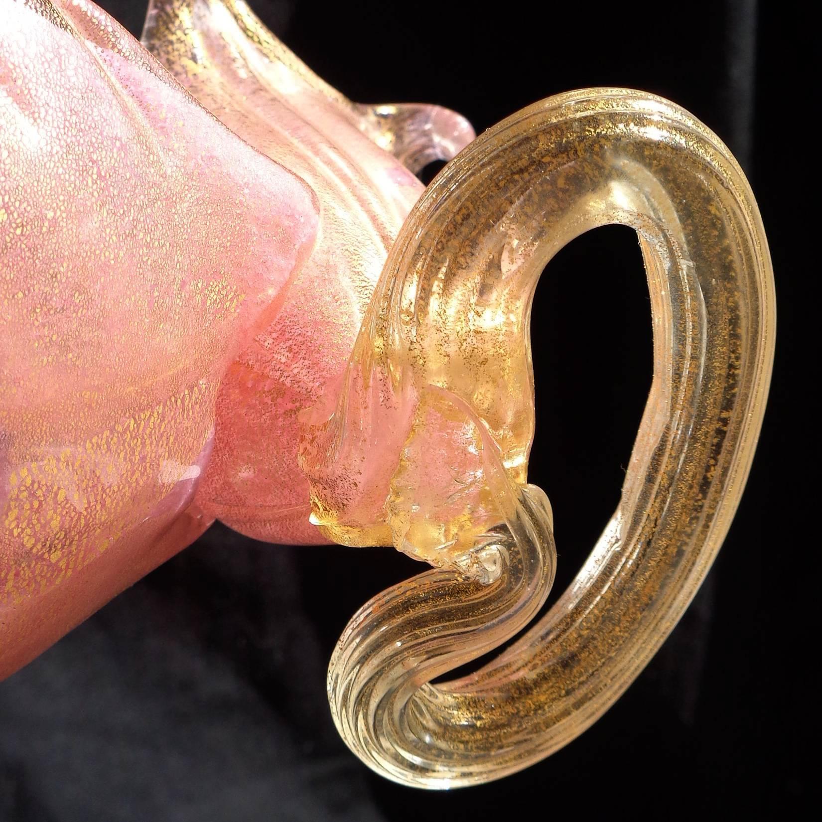 Barovier Murano Pink Gold Italian Art Glass Leaf Bowl Vide-Poche Flower Vase For Sale 1