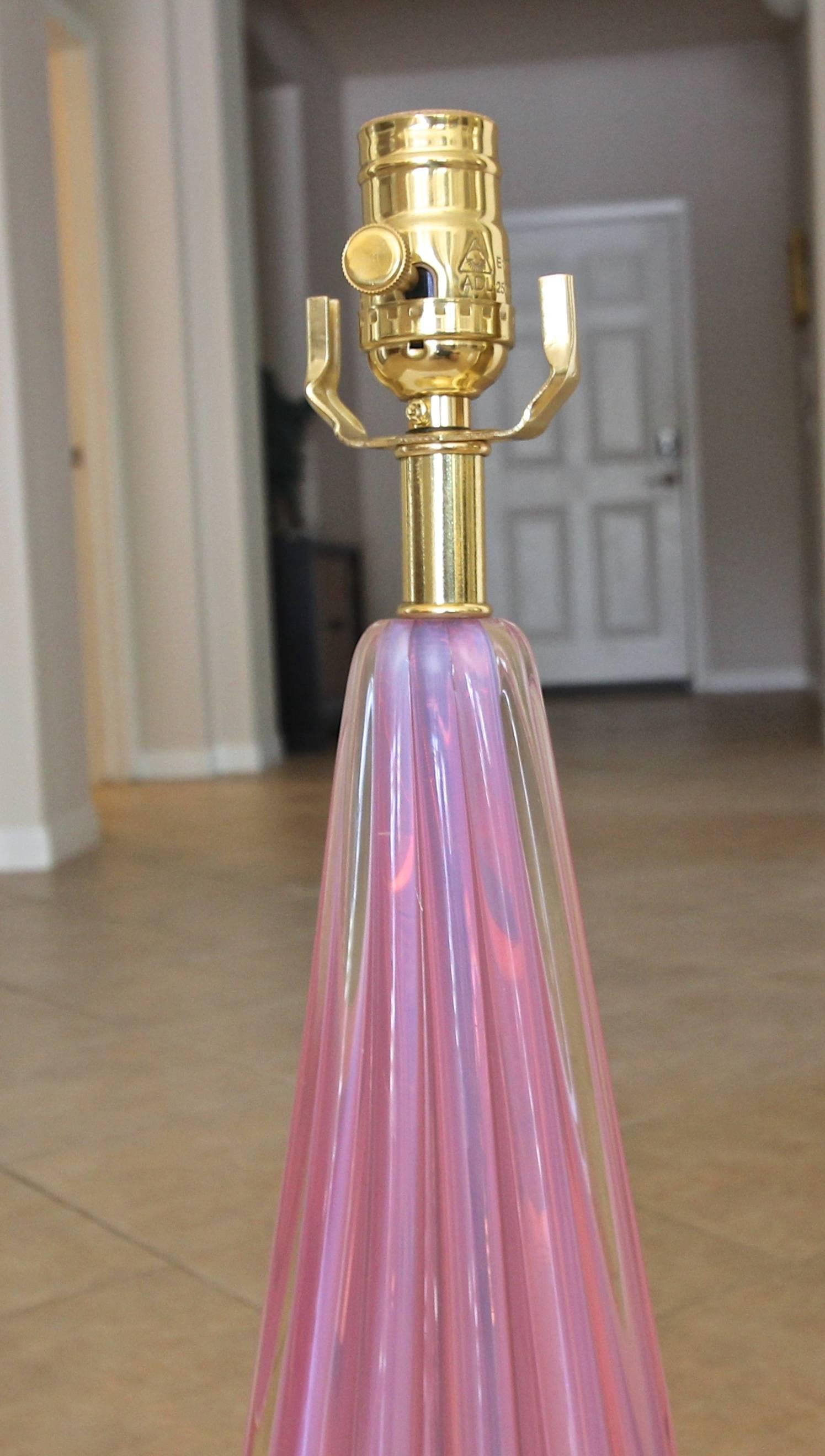 Barovier Murano Pink Opalescent and Gold Glass Footed Table Lamp 4