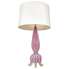 Barovier - Lampe à poser sur pied en verre opalescent rose et or de Murano