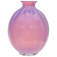 Barovier Murano Pink Opalescent Italian Art Glass Paneled Surface Flower Vase