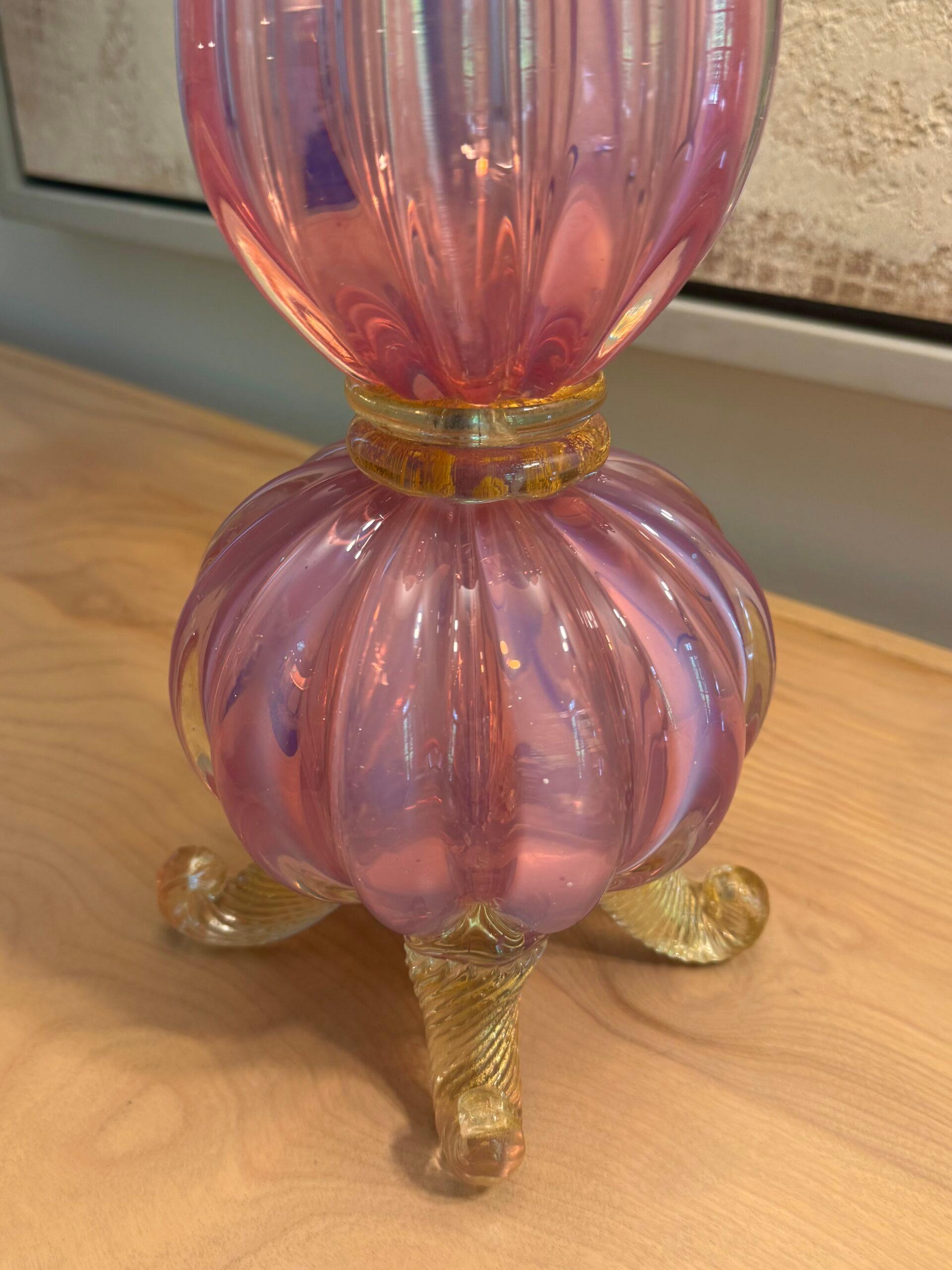 Mid-Century Modern Barovier Murano Pink Opaline Glass Footed Lamp For Sale