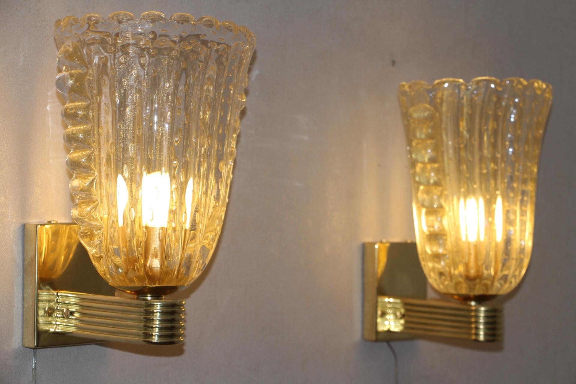 Barovier Murano Pulegoso Gold Glass Sconces 3