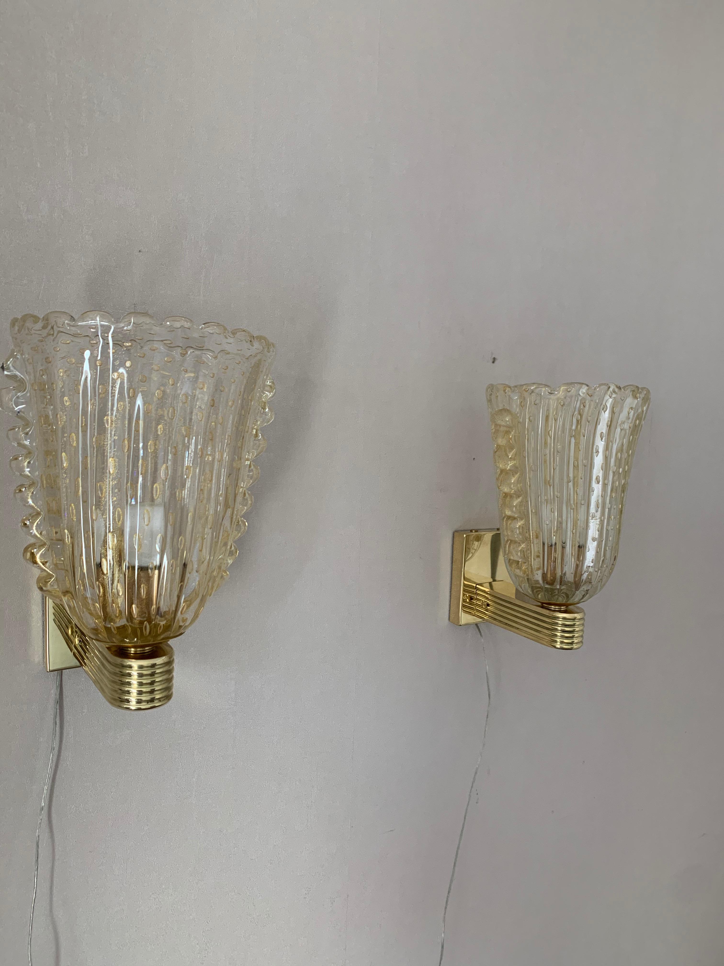 Barovier Murano Pulegoso Gold Glass Sconces 11