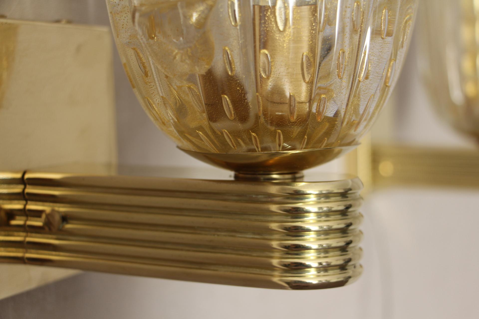 Late 20th Century Barovier Murano Pulegoso Gold Glass Sconces