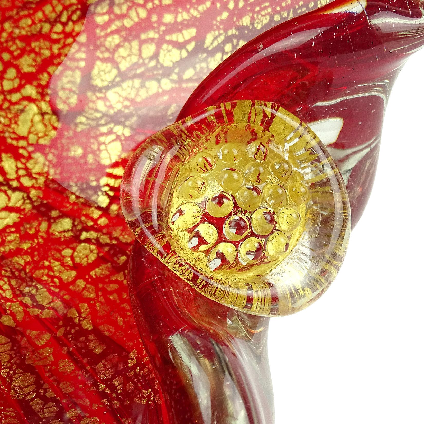 Hand-Crafted Barovier Murano Red Berry Decoration Gold Flecks Italian Art Glass Spike Bowl
