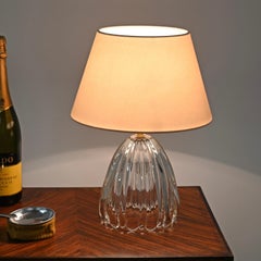 Barovier Murano Ribbed Glass & Brass Table Lamp with Pink Lampshade, Italy 1950s