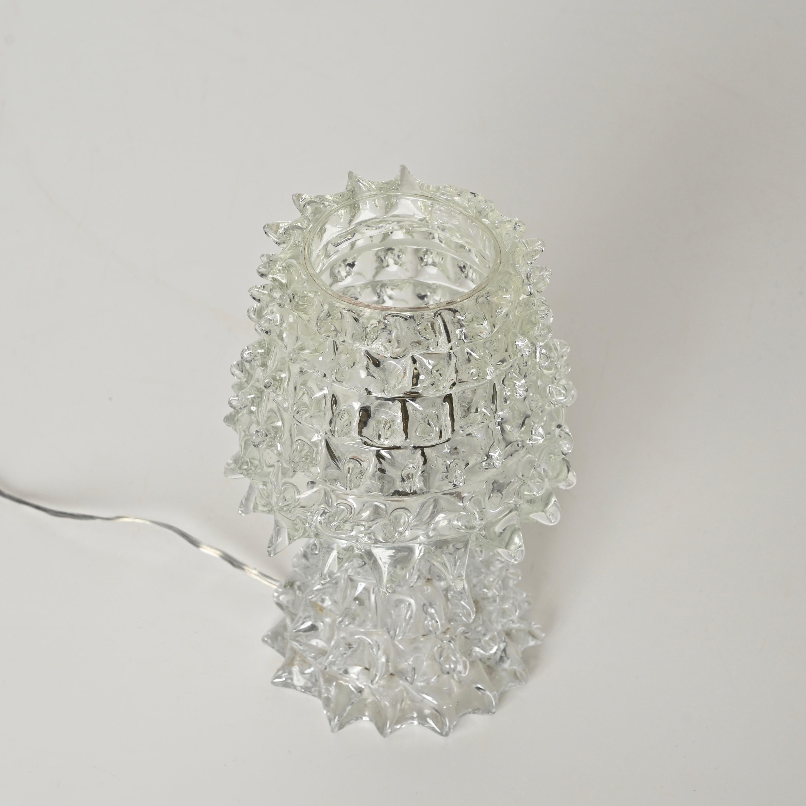 Barovier Murano Rostrato Glass and Brass Table Lamp, Italy 1940s 3