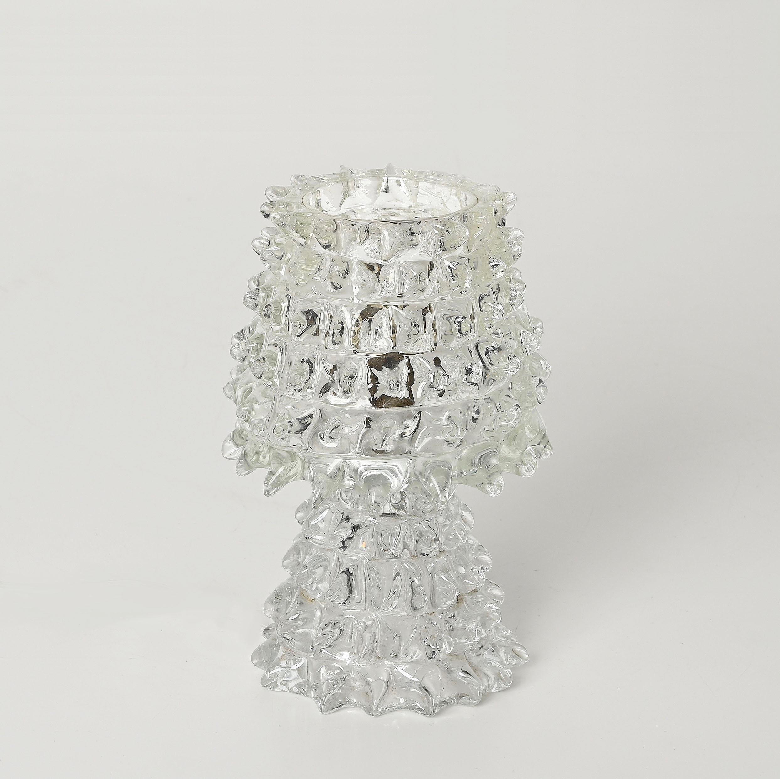 Mid-Century Modern Barovier Murano Rostrato Glass and Brass Table Lamp, Italy 1940s
