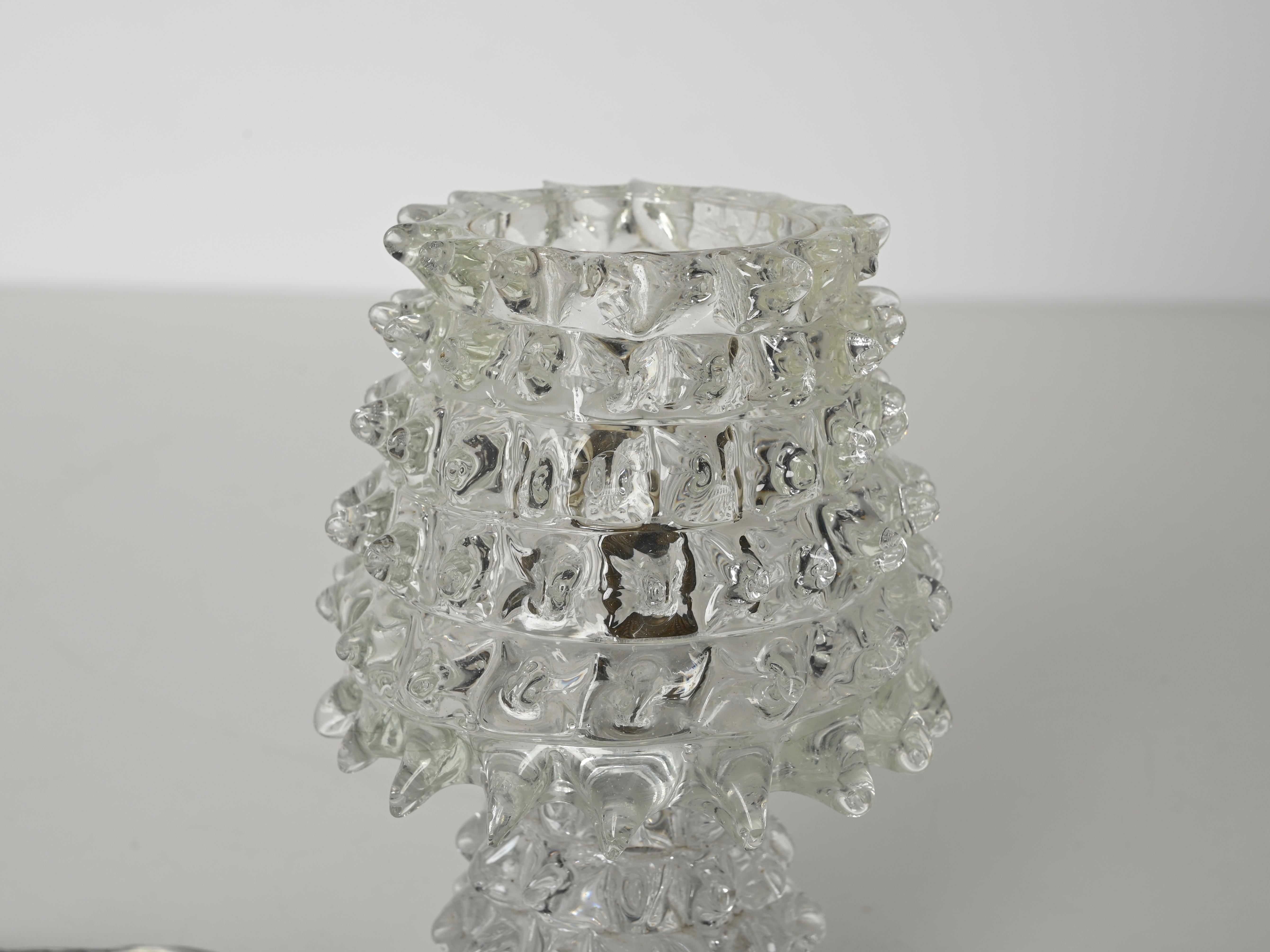 Italian Barovier Murano Rostrato Glass and Brass Table Lamp, Italy 1940s