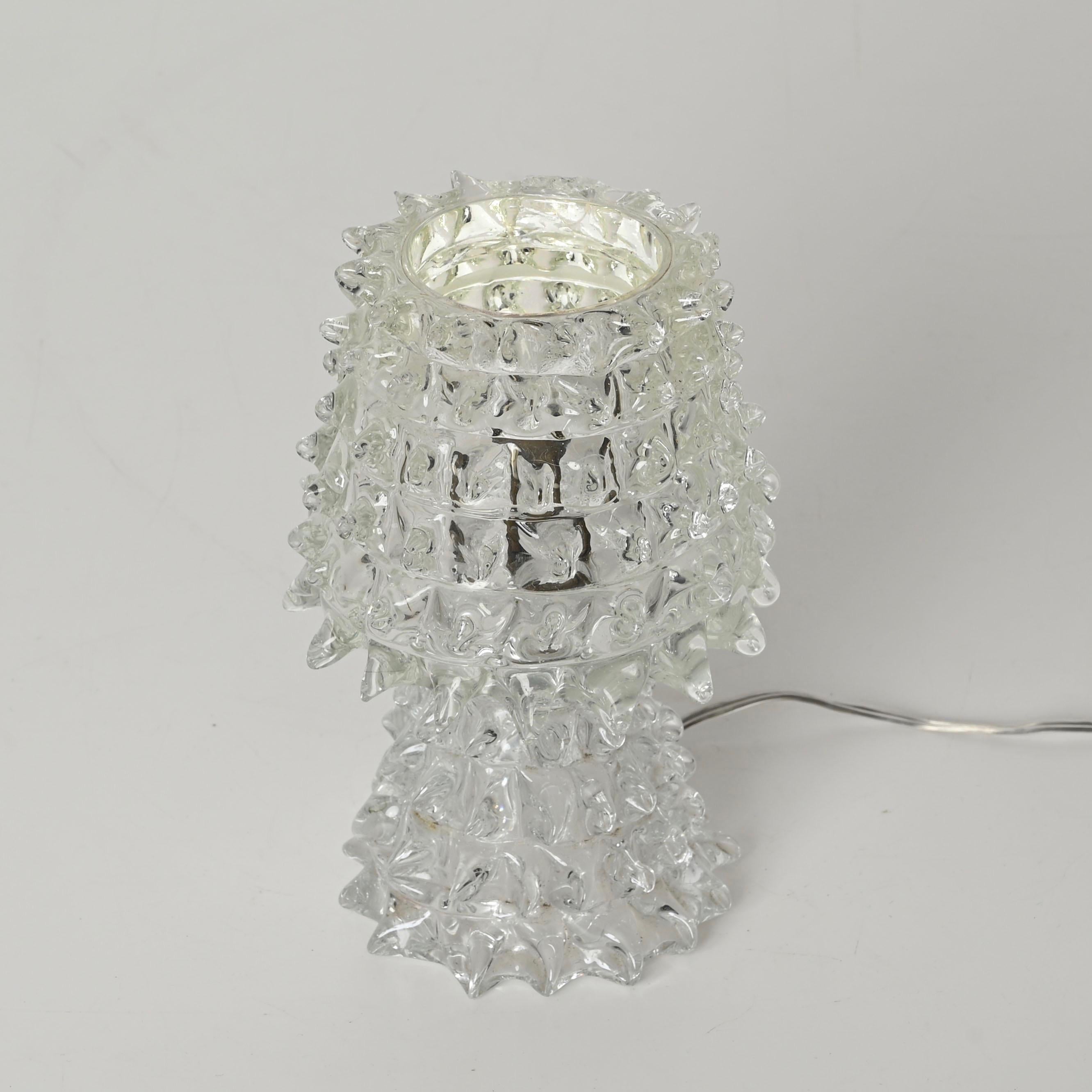 Hand-Crafted Barovier Murano Rostrato Glass and Brass Table Lamp, Italy 1940s