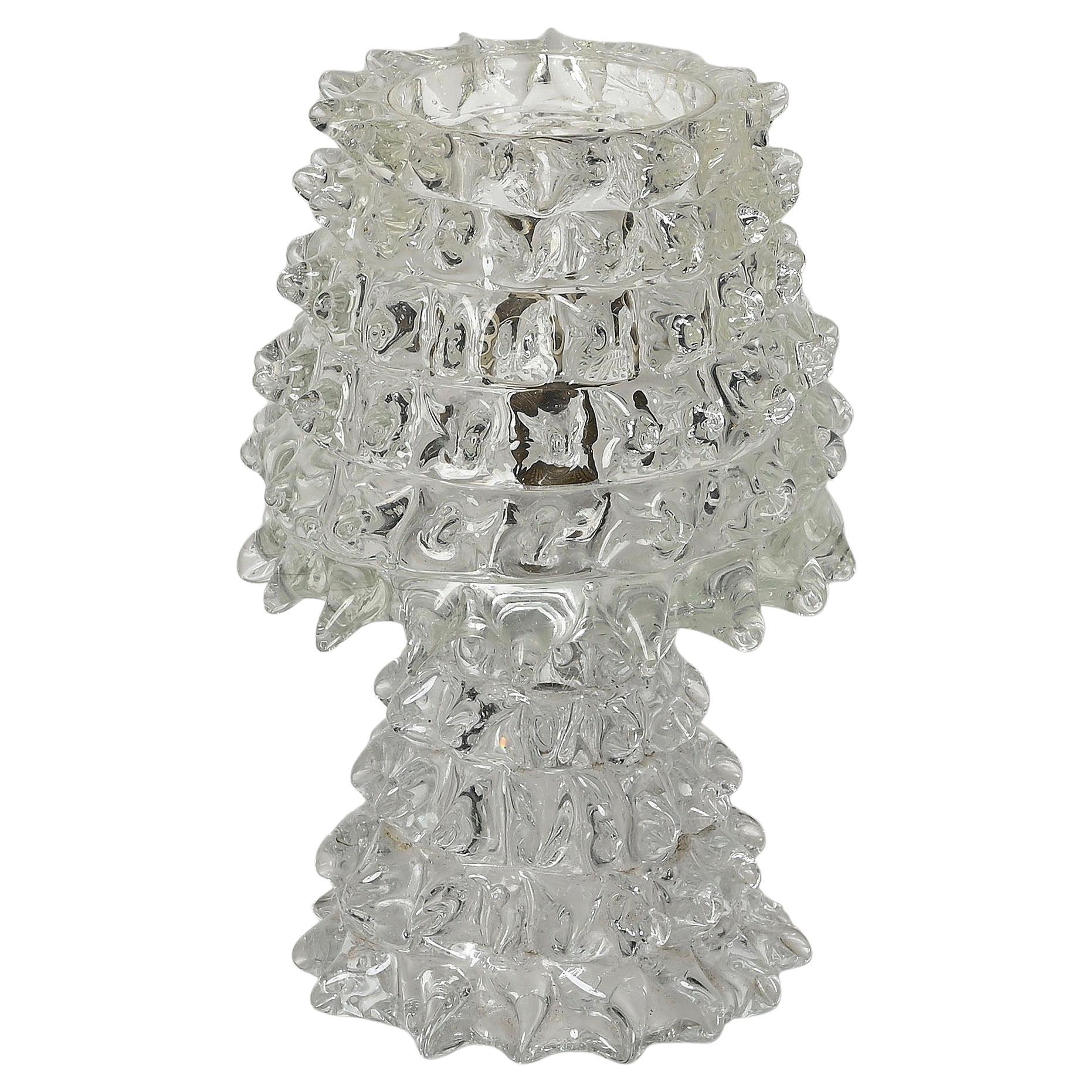 Barovier Murano Rostrato Glass and Brass Table Lamp, Italy 1940s 1