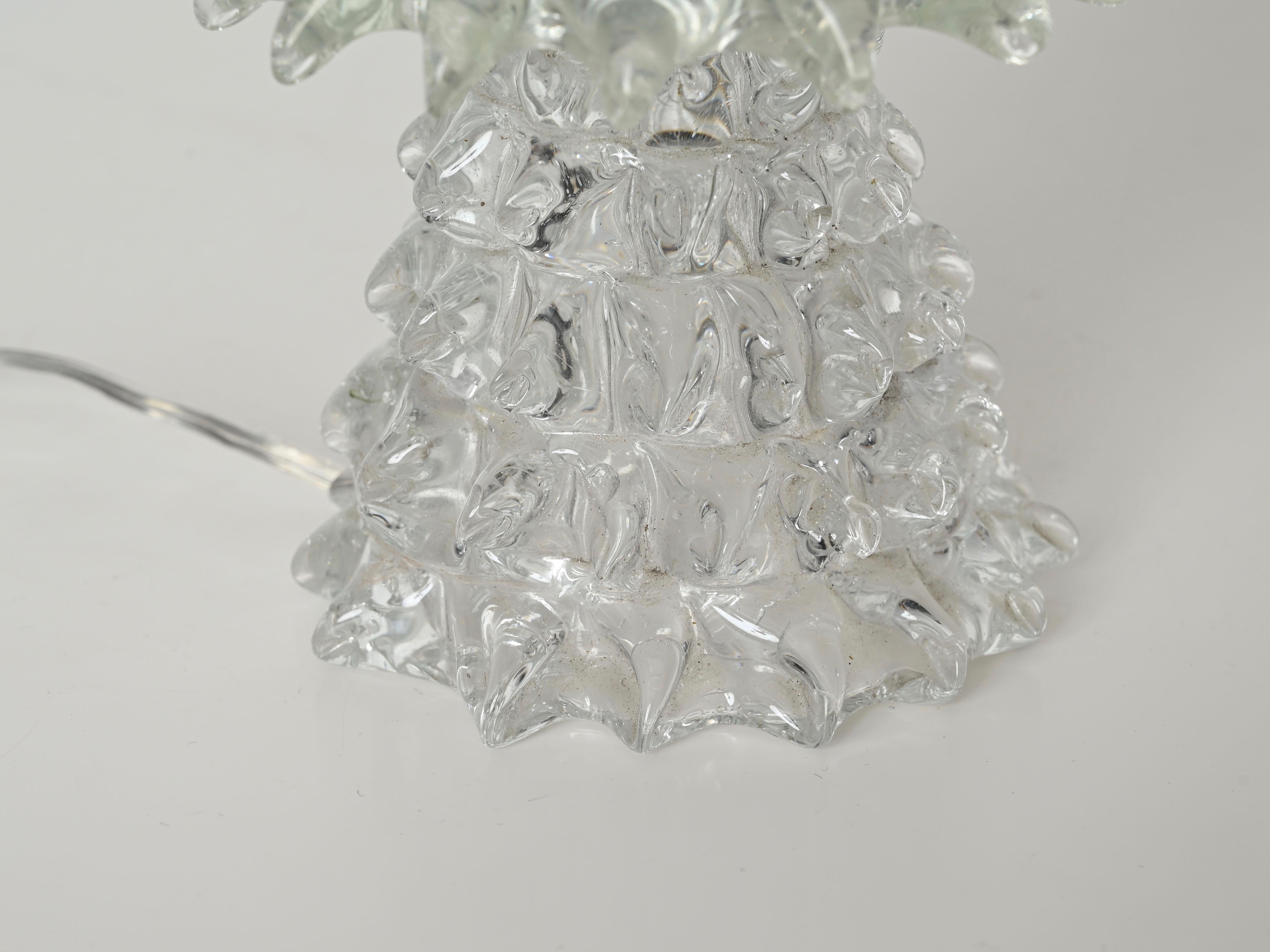 Barovier Murano Rostrato Glass and Brass Table Lamp, Italy 1940s 2