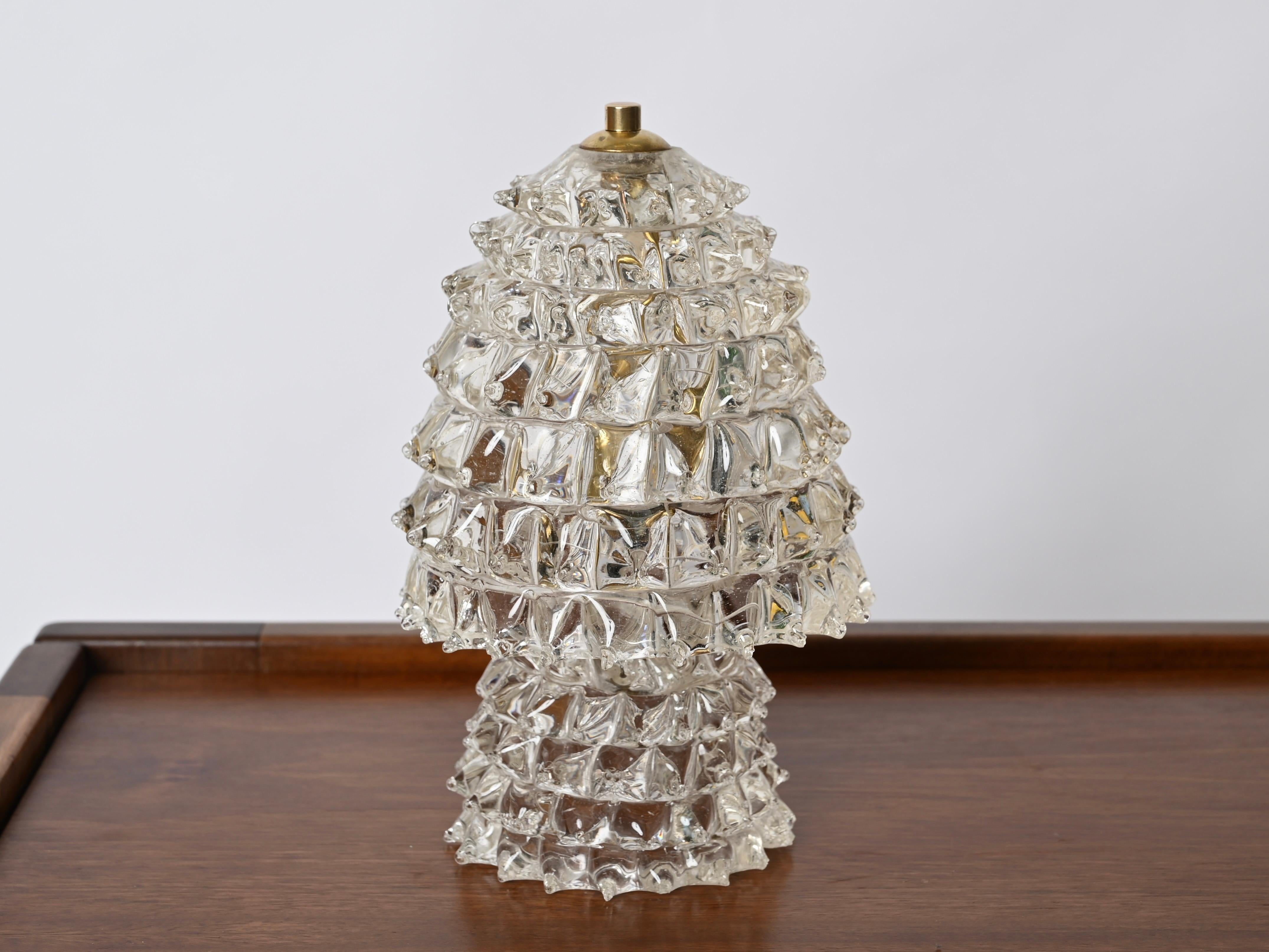 Ottone Lampada da tavolo in vetro di Murano e ottone 