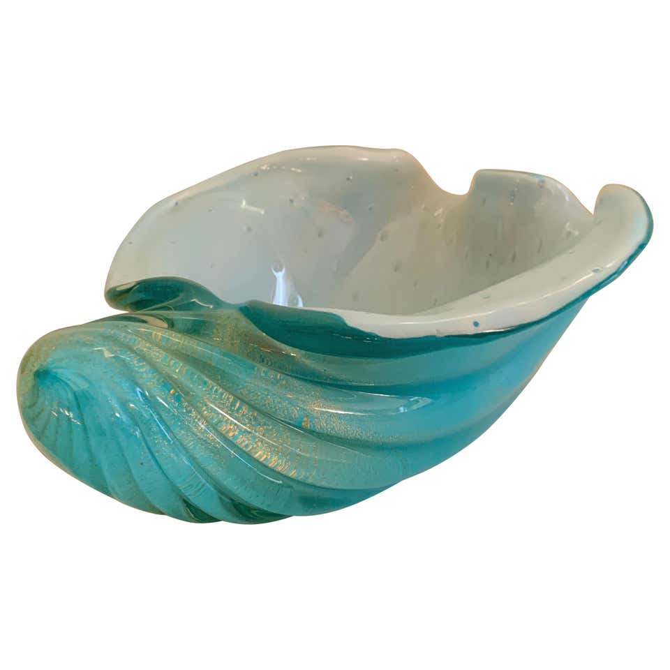 Large Green and Gold Murano Italian Glass Shell at 1stDibs