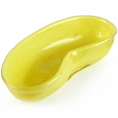 Barovier Murano Yellow Gold Flecks Italian Art Glass Vanity Jewelry Tray Bowl