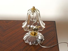 Barovier Pair of Bell-Flower Murano Glass & Brass Table Lamps, Italy, 1940s