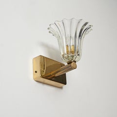 Barovier Pair of Murano Glass and Brass Flower Sconces, Italy 1940s