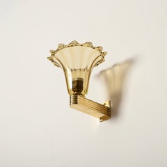 Barovier Pair of Murano Glass and Brass Flower Sconces, Italy 1940s