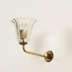 Barovier Pair of Murano Glass and Brass Flower Sconces, Italy 1950s