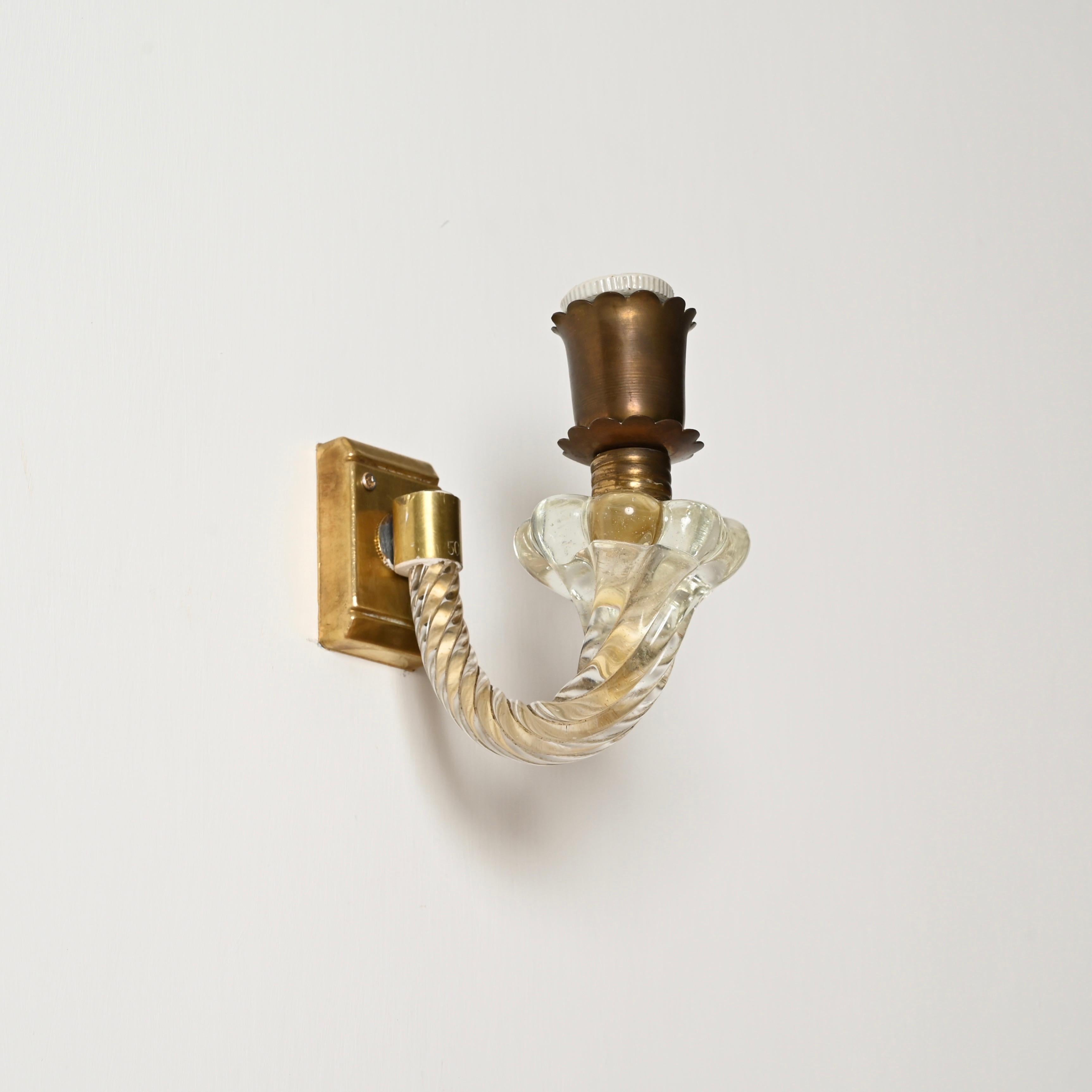 Barovier Pareja de candelabros florales de cristal de Murano, oro y latón, Italia Años 40 en venta 5