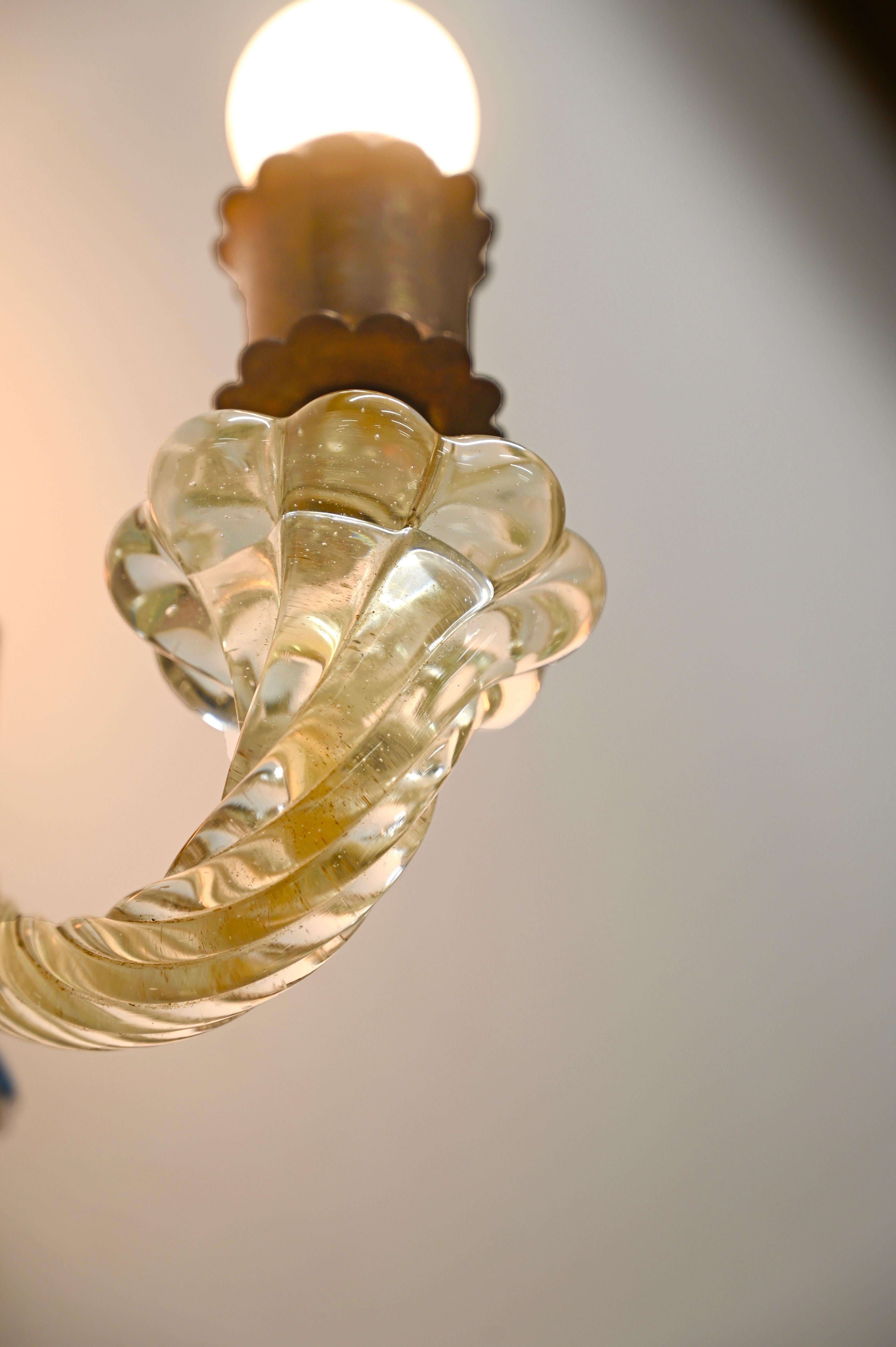 Barovier Pareja de candelabros florales de cristal de Murano, oro y latón, Italia Años 40 en venta 1