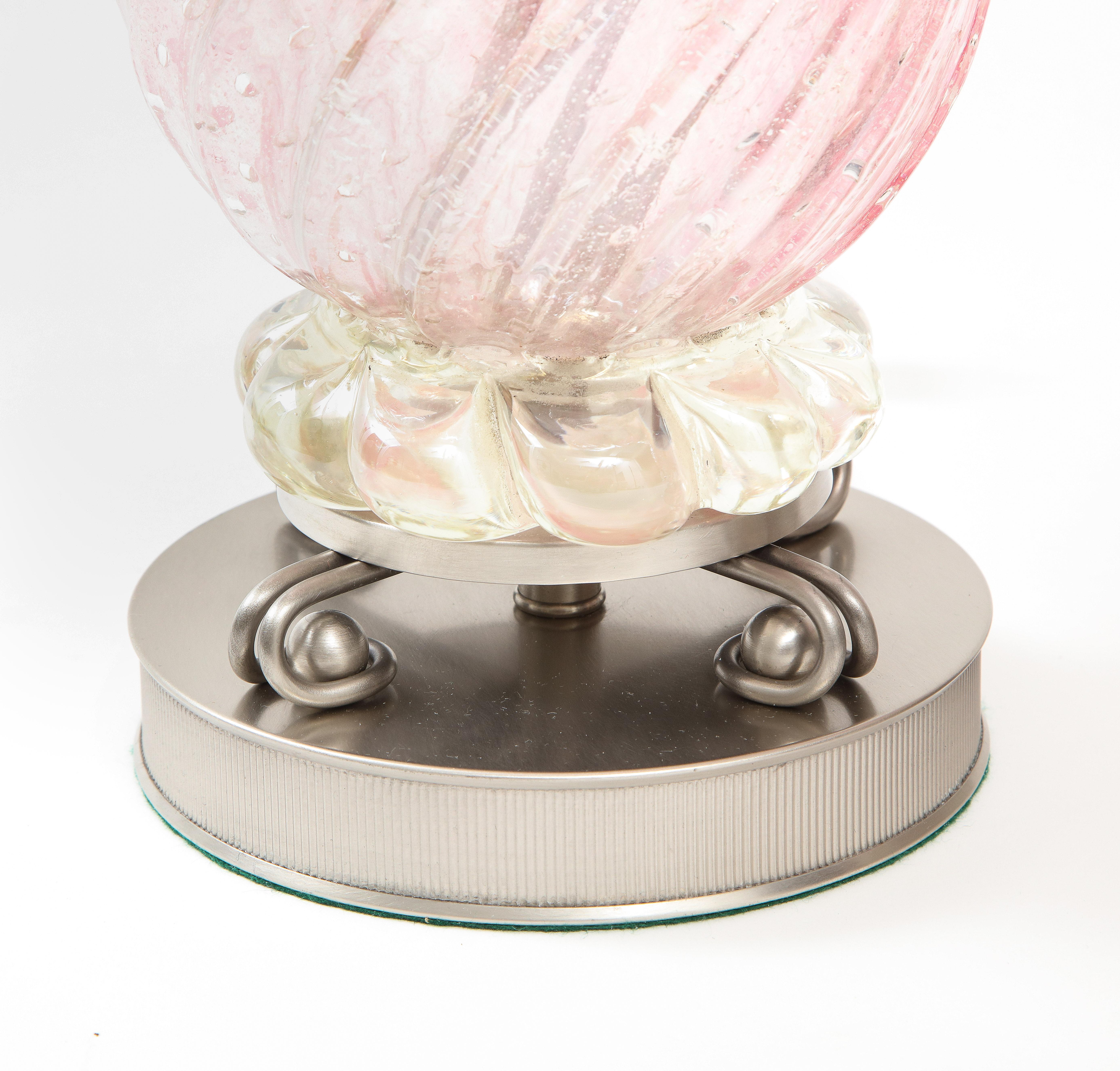 Barovier Pale Pink Murano Glass Lamps For Sale 2