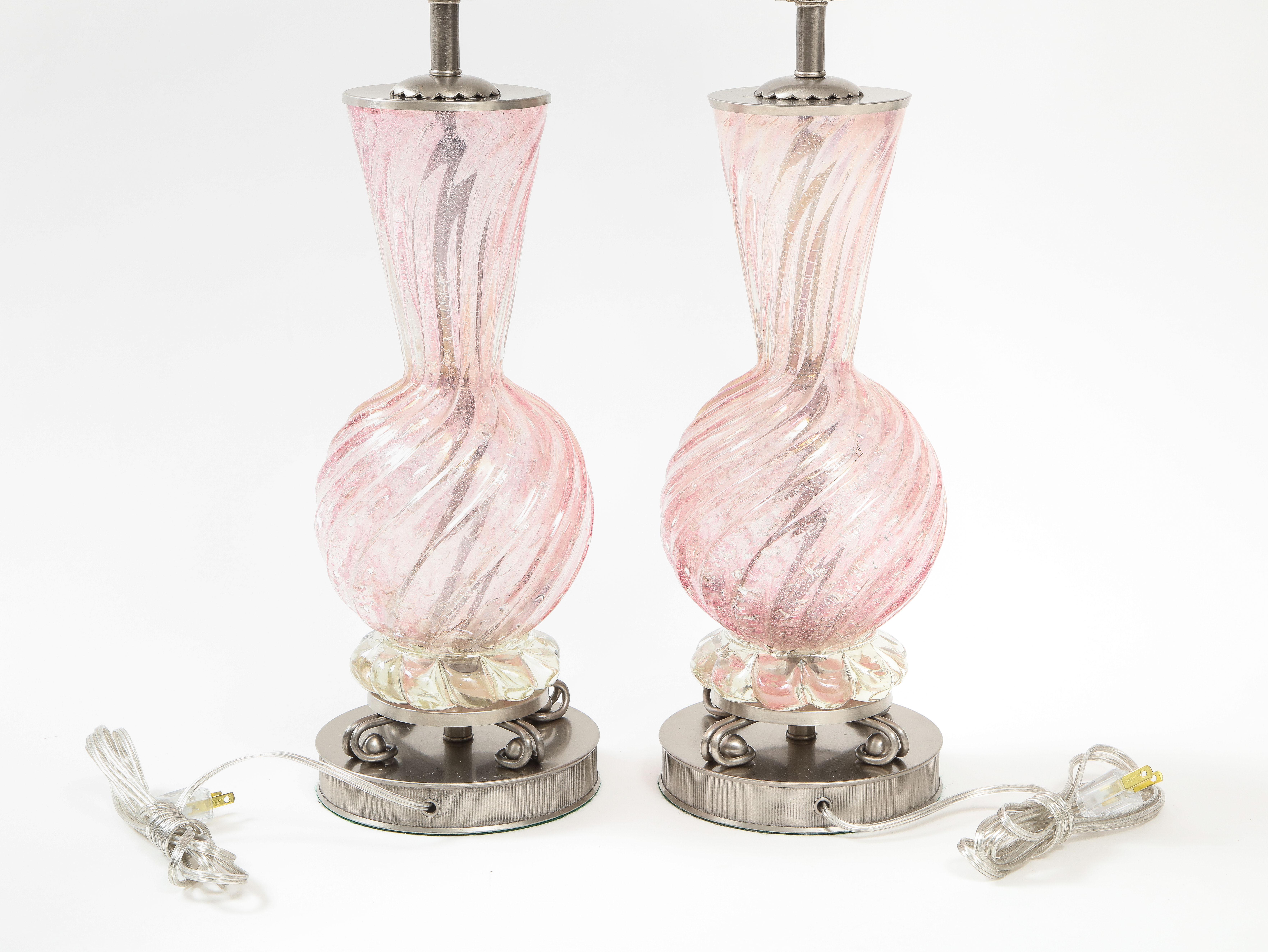 Mid-Century Modern Barovier Pale Pink Murano Glass Lamps For Sale