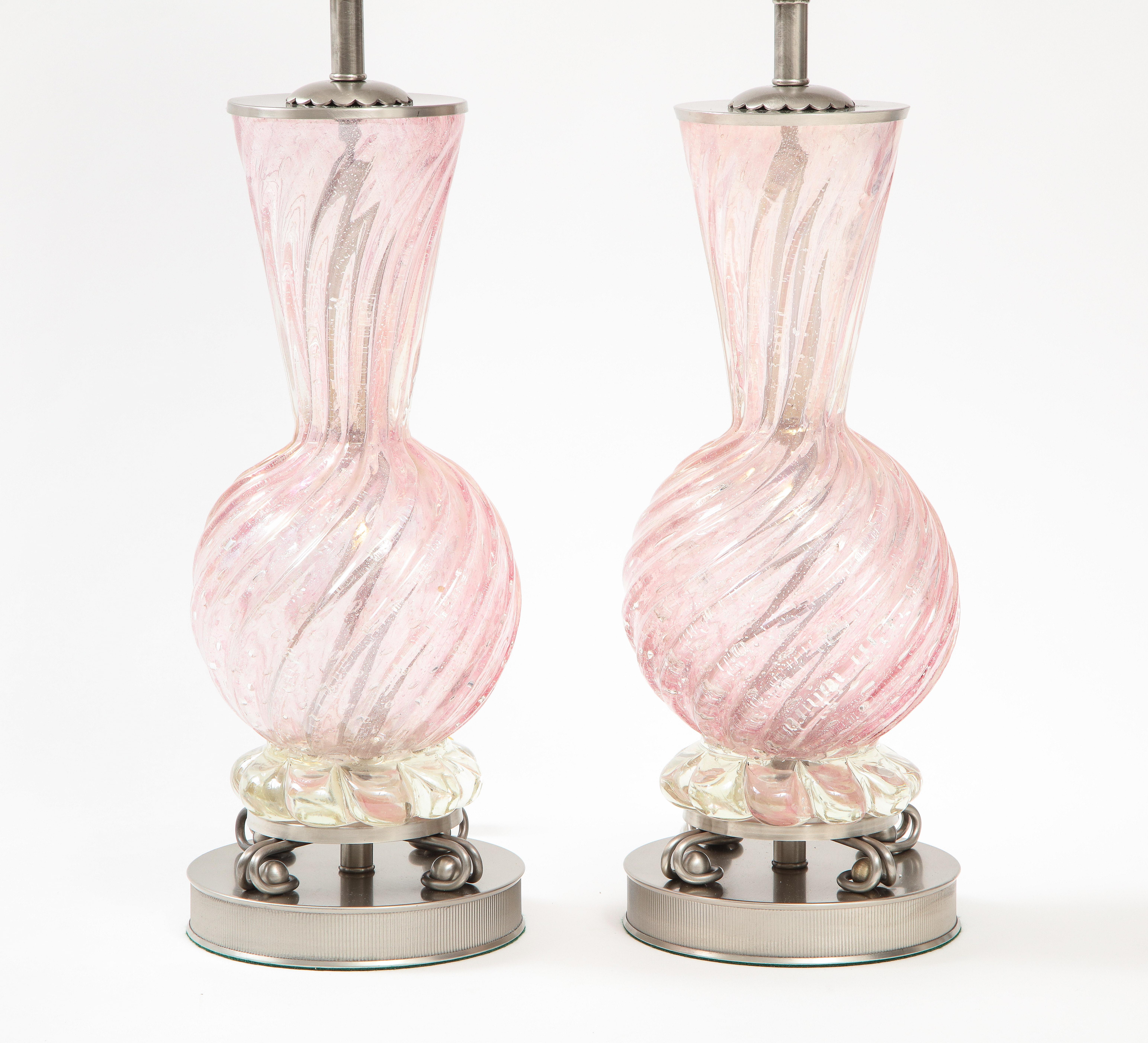 Italian Barovier Pale Pink Murano Glass Lamps For Sale