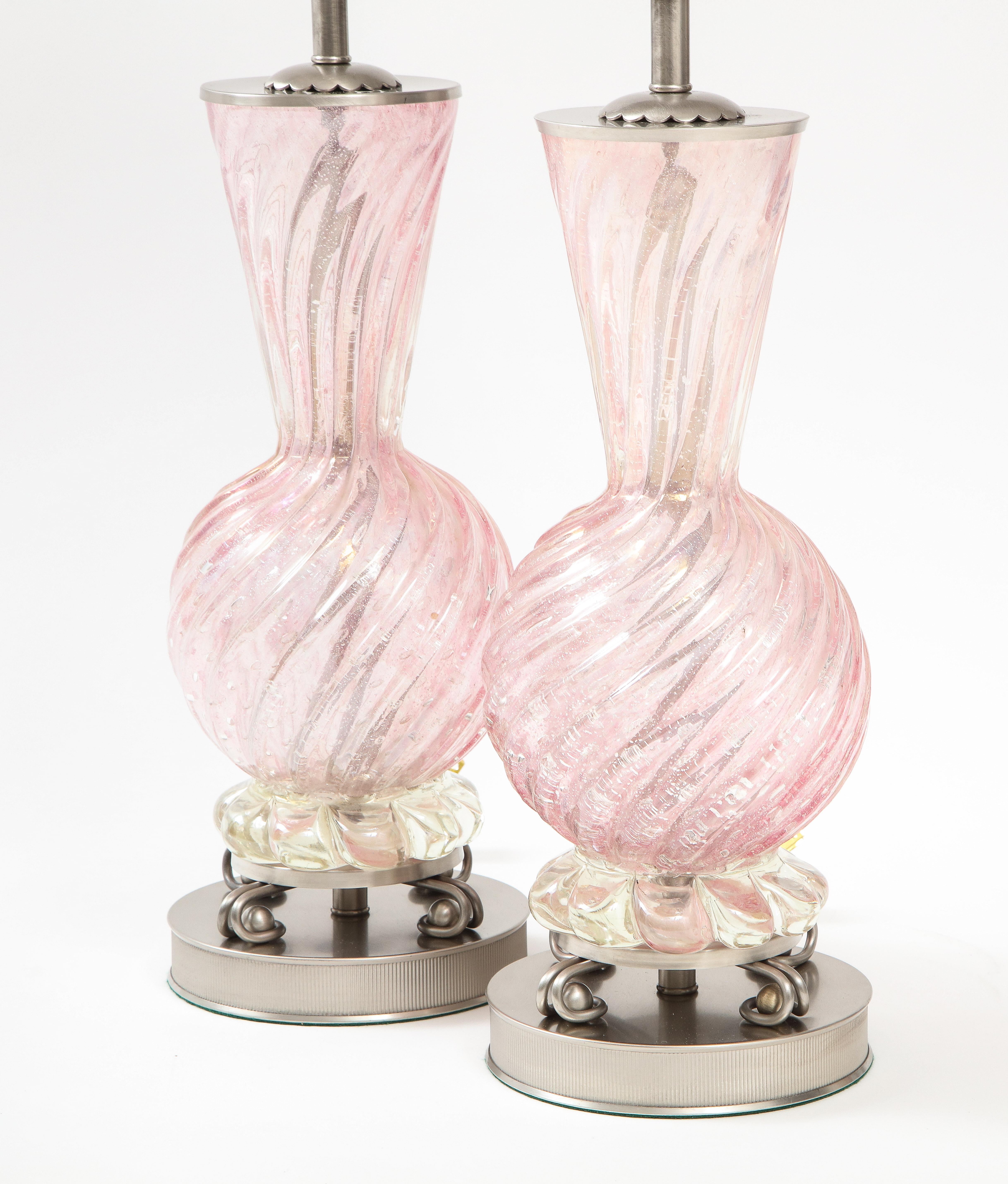 Barovier Pale Pink Murano Glass Lamps In Excellent Condition For Sale In New York, NY