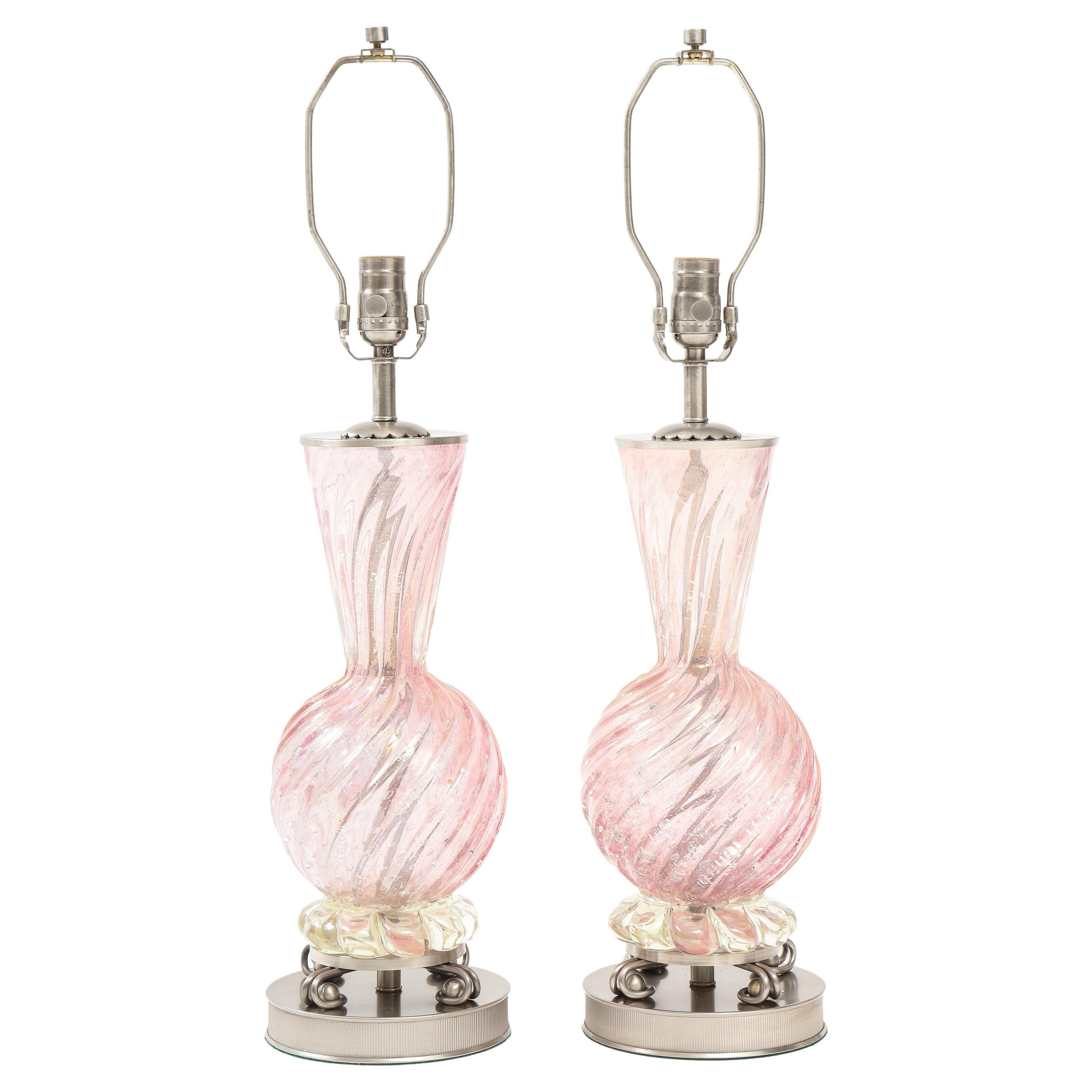 Barovier Pale Pink Murano Glass Lamps For Sale