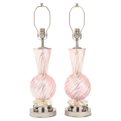 Barovier Pale Pink Murano Glass Lamps