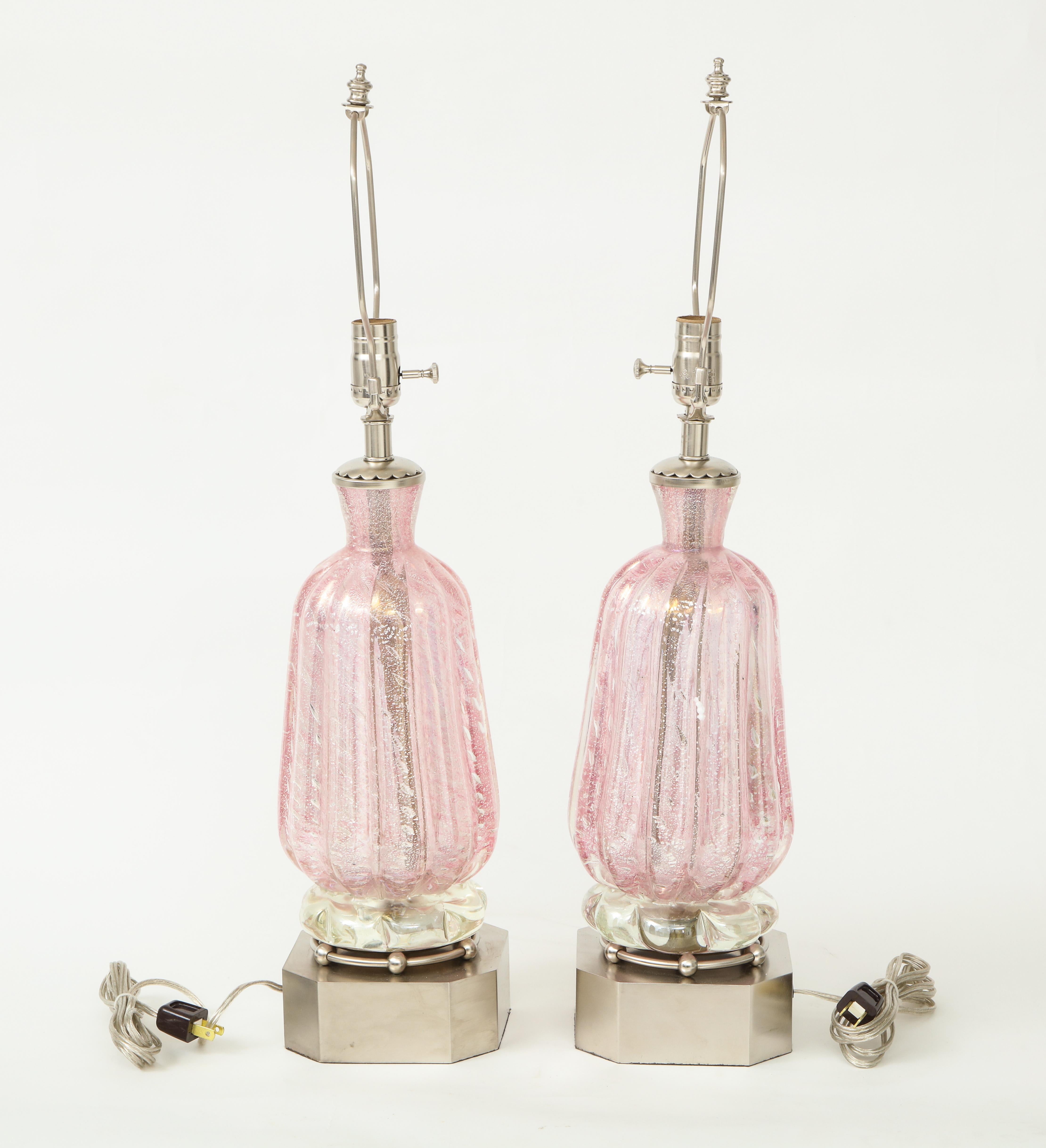 Mid-Century Modern Barovier Pink Diamond Murano Glass Lamps