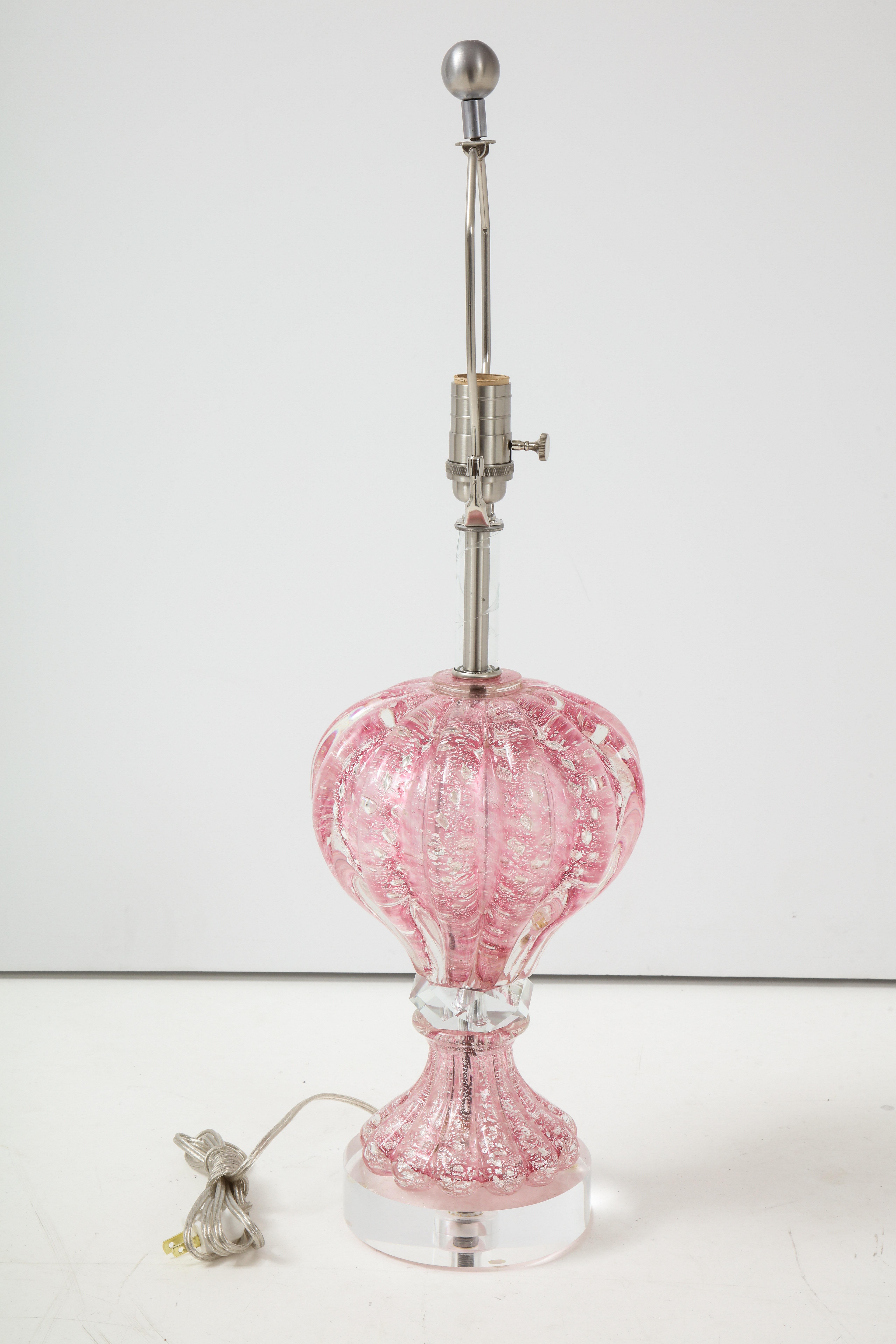 Mid-Century Modern Barovier Pink Diamond Murano Glass Lamps