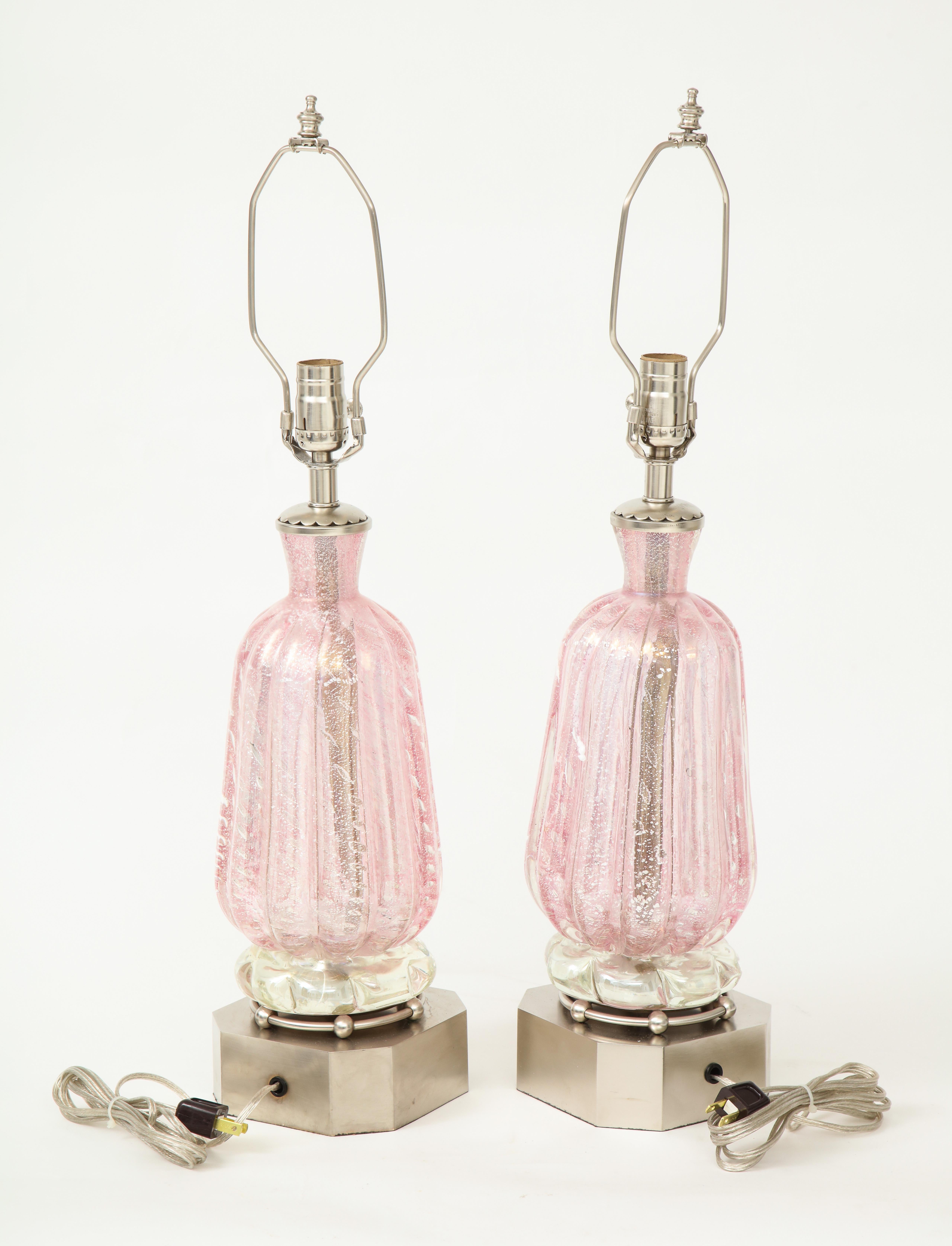 Italian Barovier Pink Diamond Murano Glass Lamps