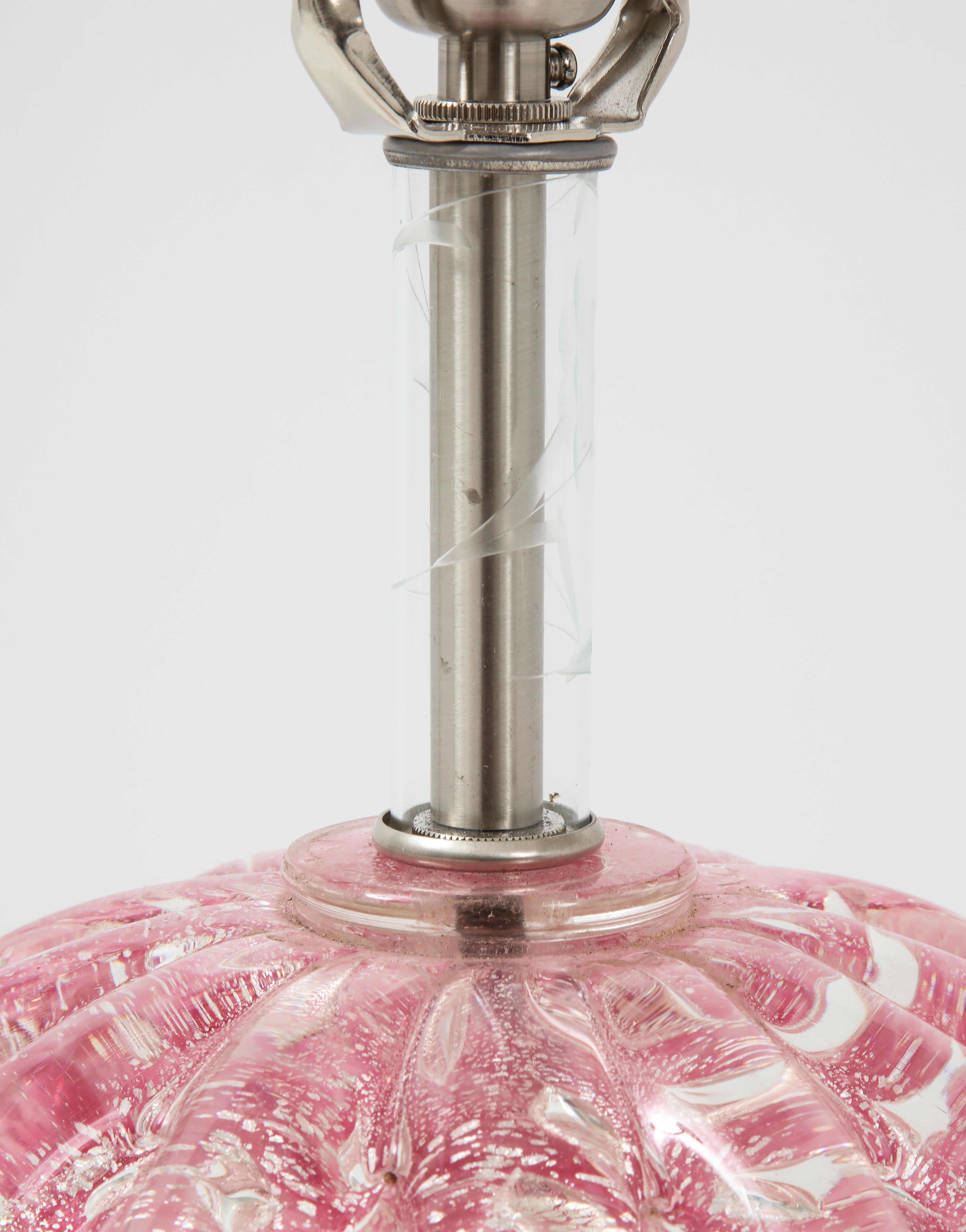 Italian Barovier Pink Diamond Murano Glass Lamps