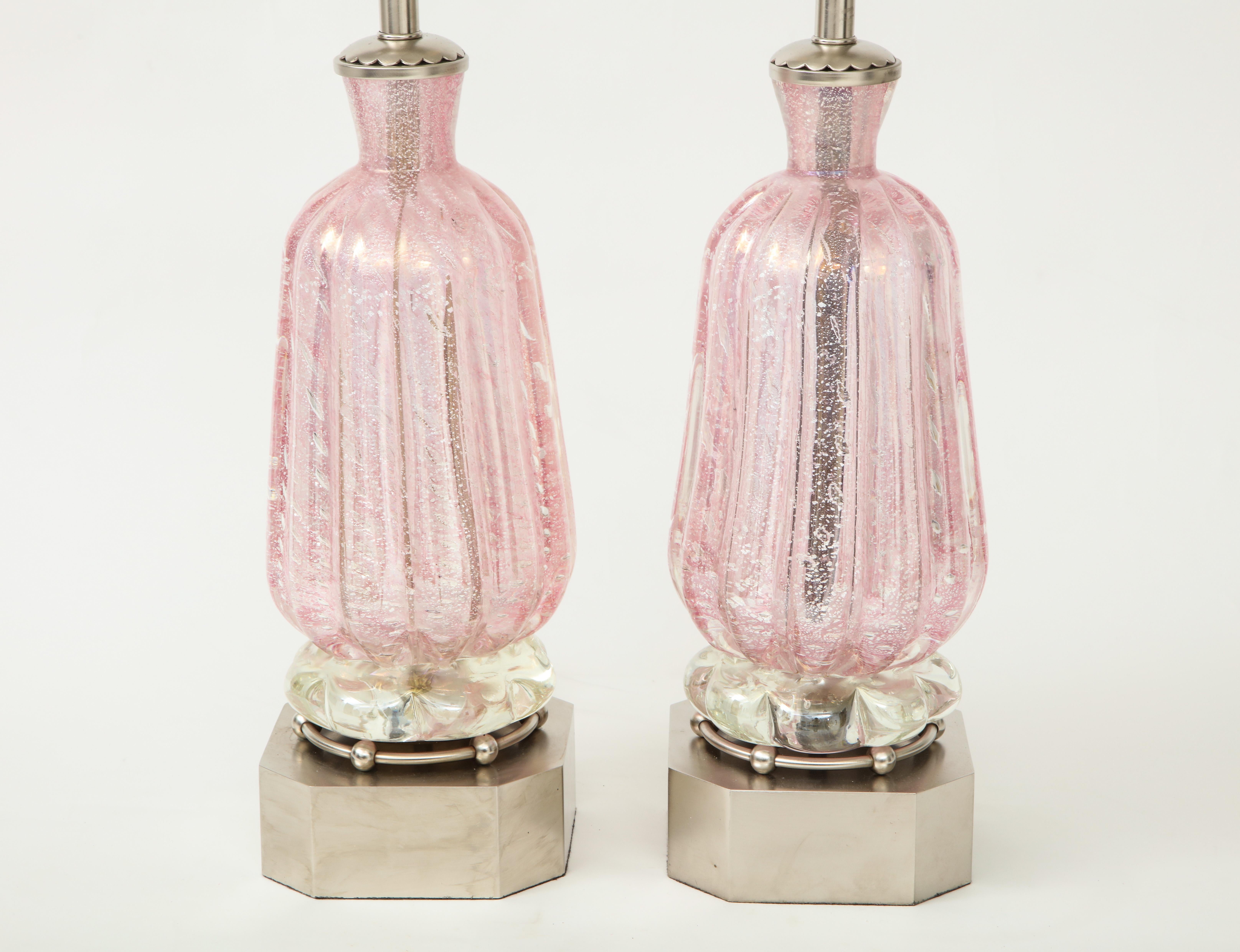 Brushed Barovier Pink Diamond Murano Glass Lamps