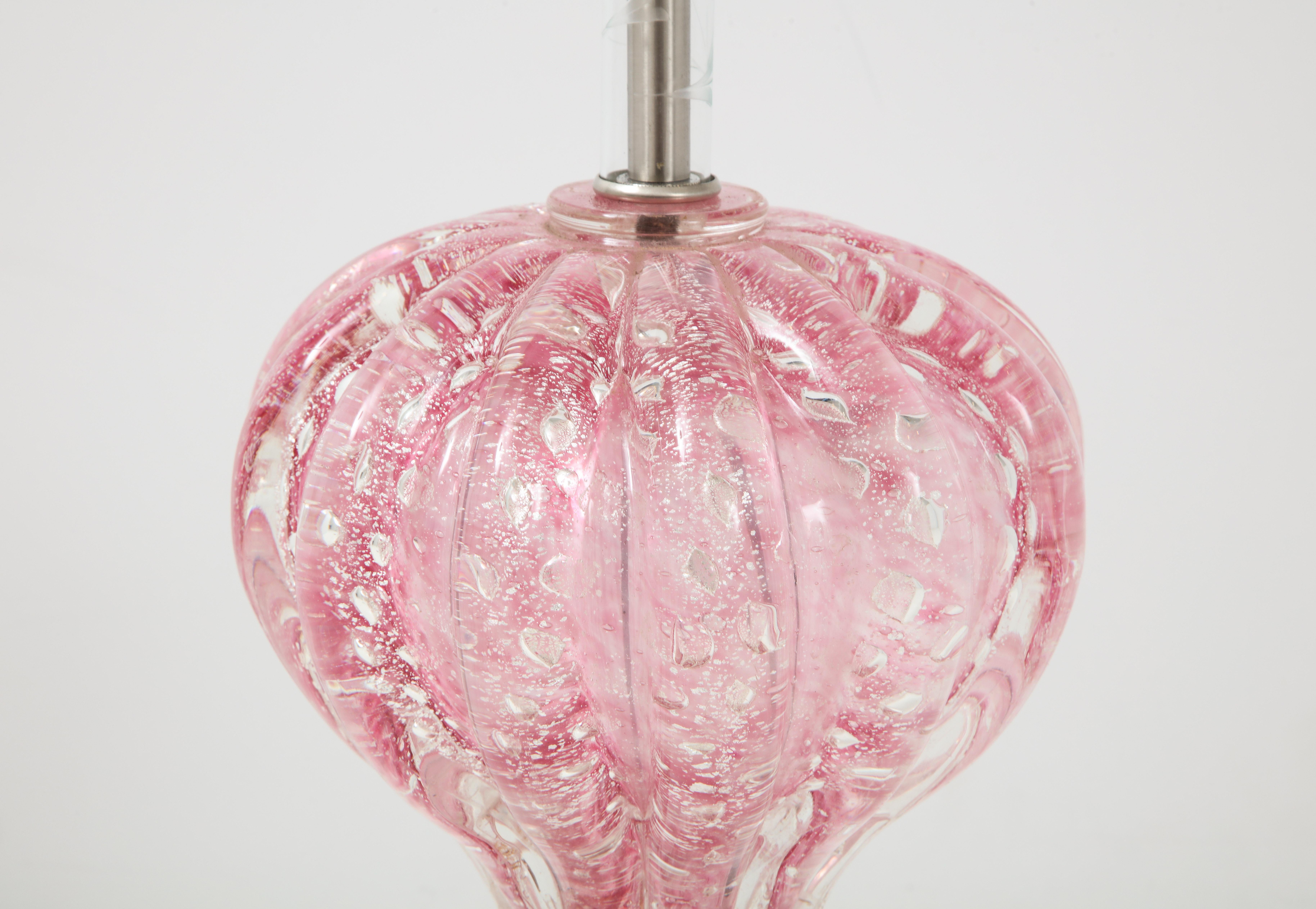 Barovier Pink Diamond Murano Glass Lamps In Excellent Condition In New York, NY