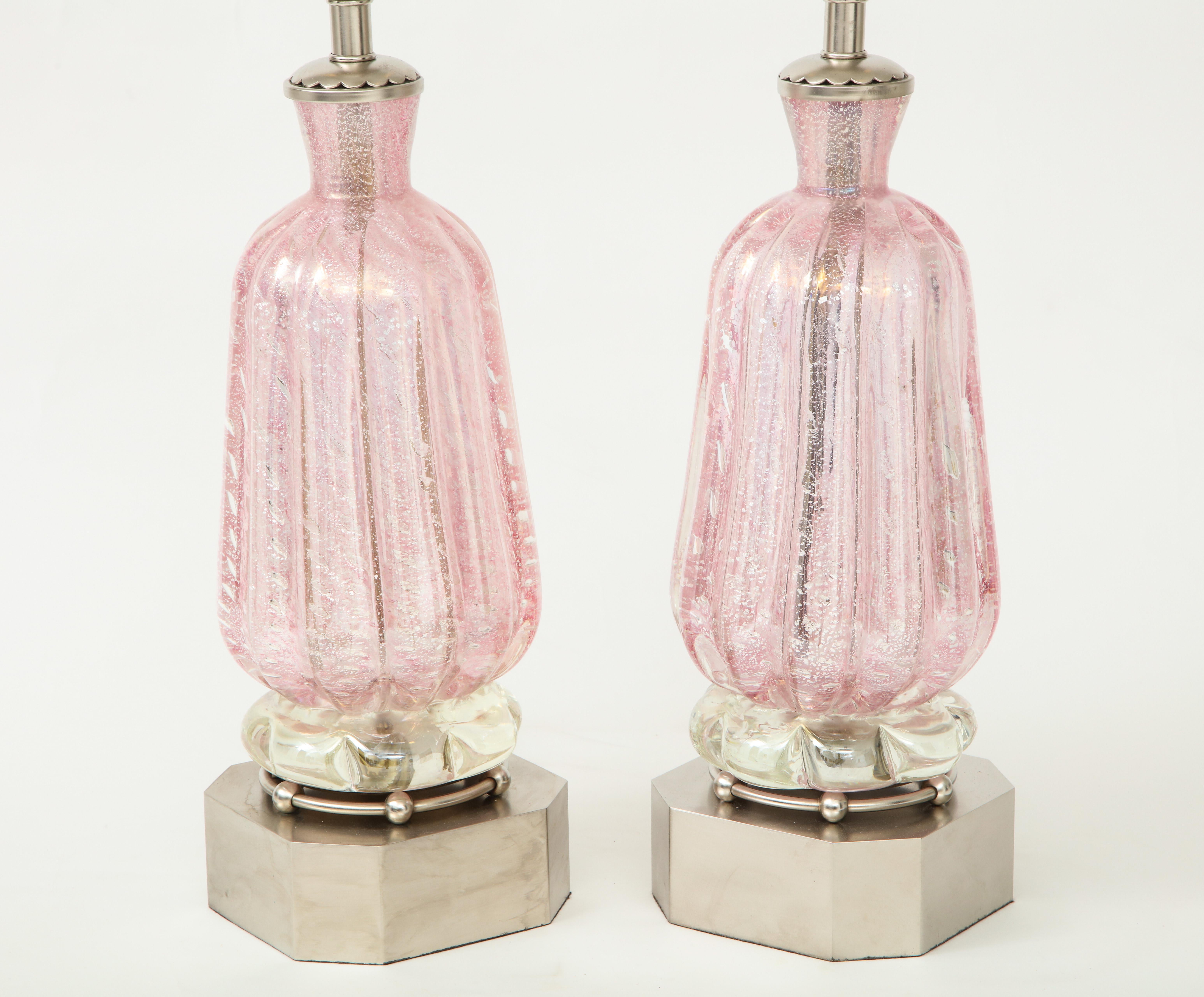 Barovier Pink Diamond Murano Glass Lamps In Excellent Condition In New York, NY