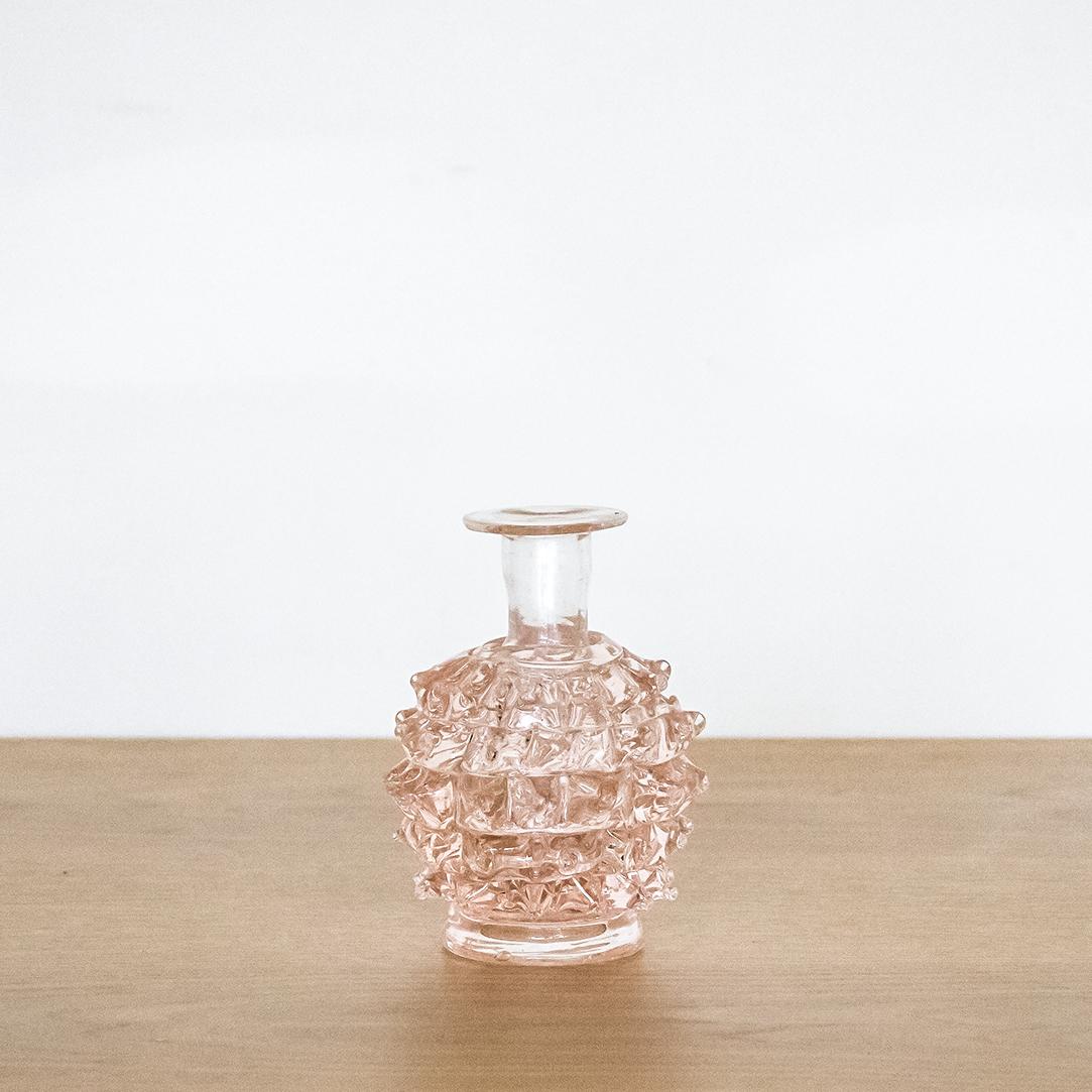 Vintage Italian glass bud vase with spikey pink glass by Barovier.
