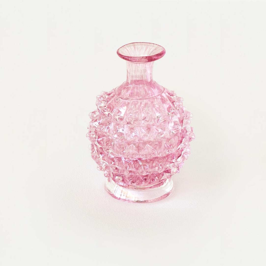 Vintage Italian glass bud vase with spikey pink glass by Barovier.