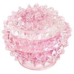 Barovierfarbenes Glasgefäß mit Deckel aus rosa Barovier