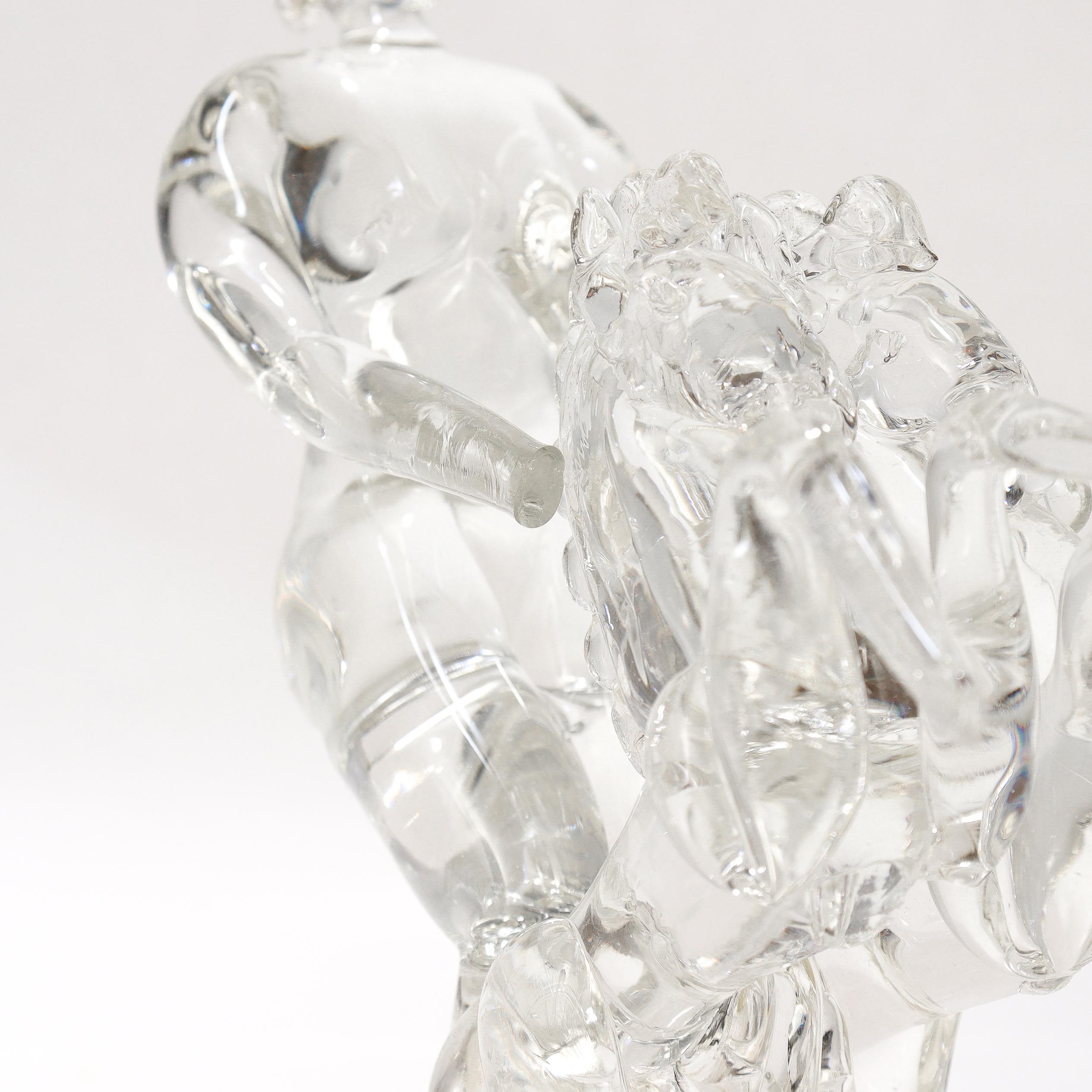 Barovier Seguso & Ferro Italian Art Glass Figurine - Woman with 2 Rearing Horses For Sale 6