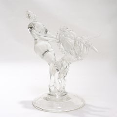 Barovier Seguso & Ferro Italian Art Glass Figurine - Woman with 2 Rearing Horses