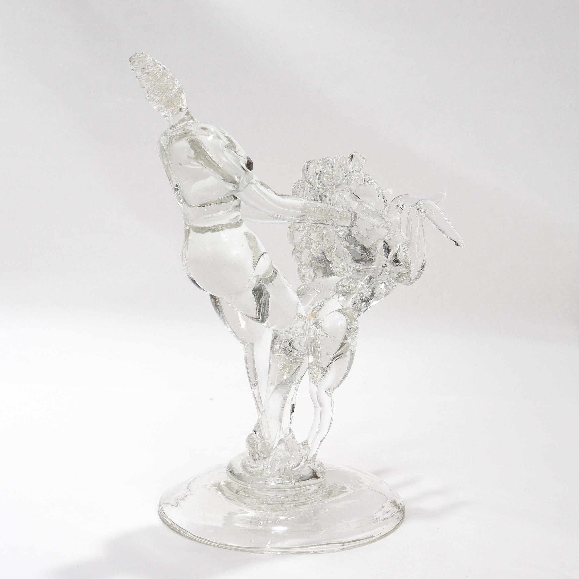 20th Century Barovier Seguso & Ferro Italian Art Glass Figurine - Woman with 2 Rearing Horses For Sale