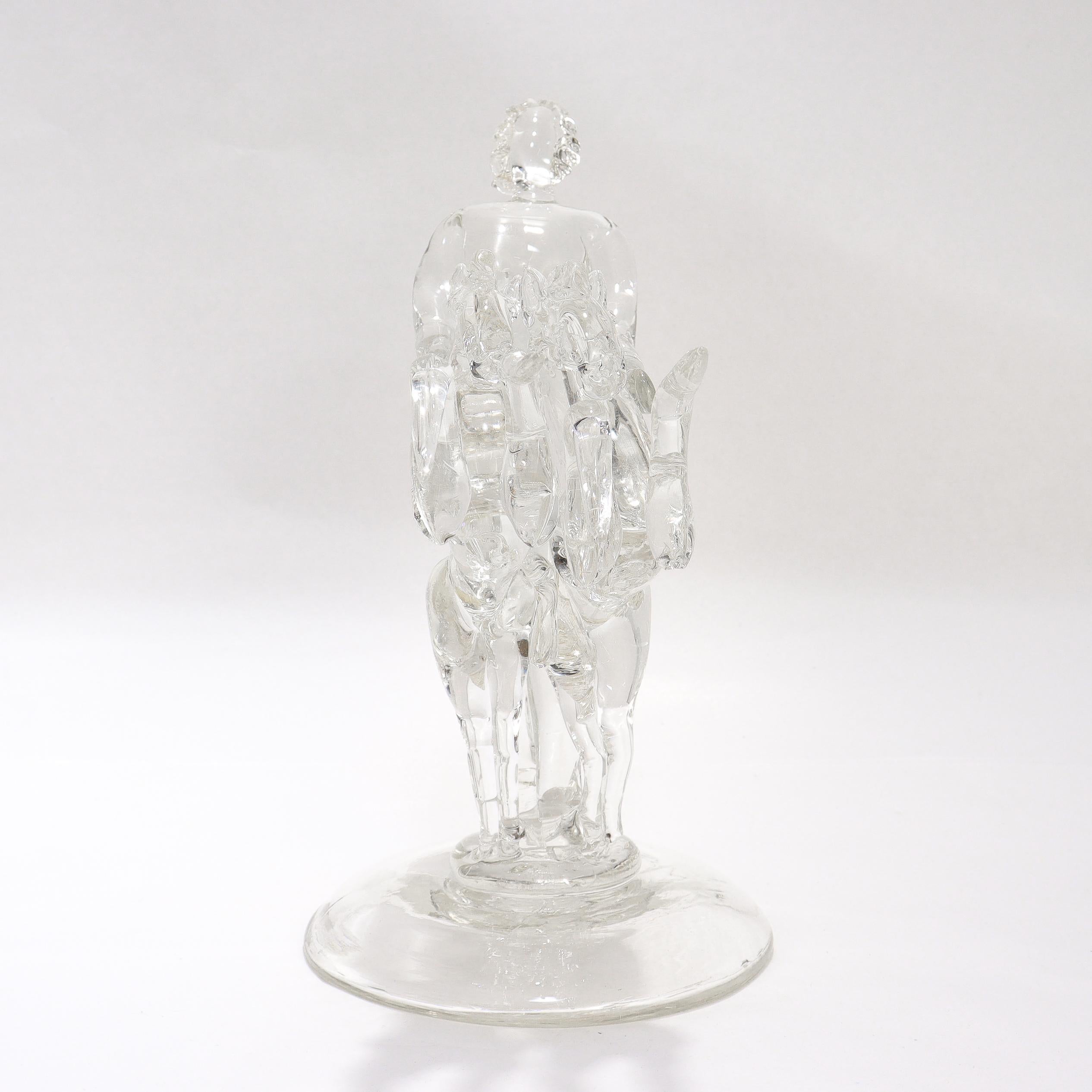 Barovier Seguso & Ferro Italian Art Glass Figurine - Woman with 2 Rearing Horses For Sale 2