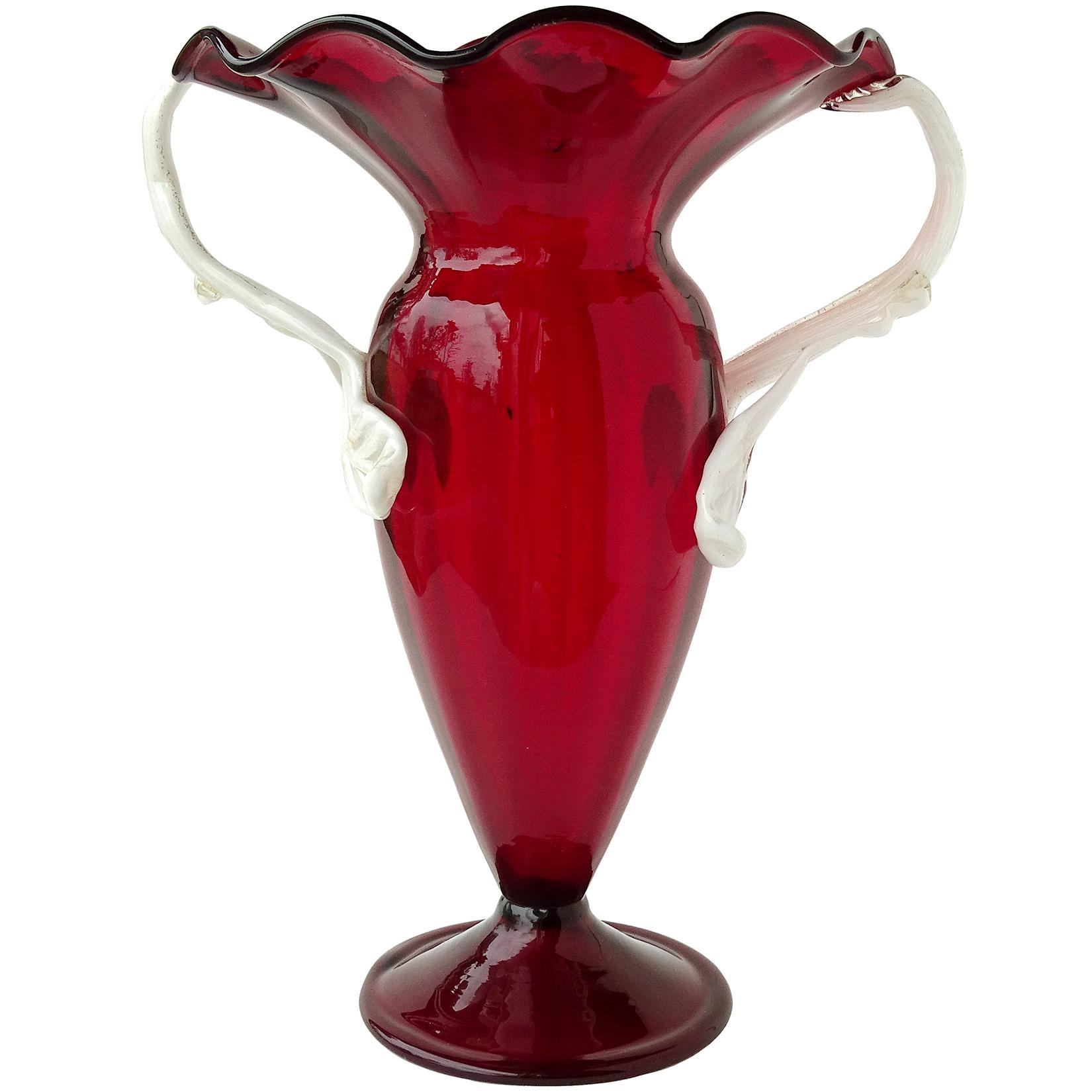 Barovier Seguso Ferro Murano Bleu Blanc Vase à fleurs décoratif en verre d'art italien 1