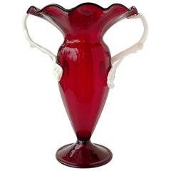 Barovier Seguso Ferro Murano Red White Italian Art Glass Decorative Flower Vase