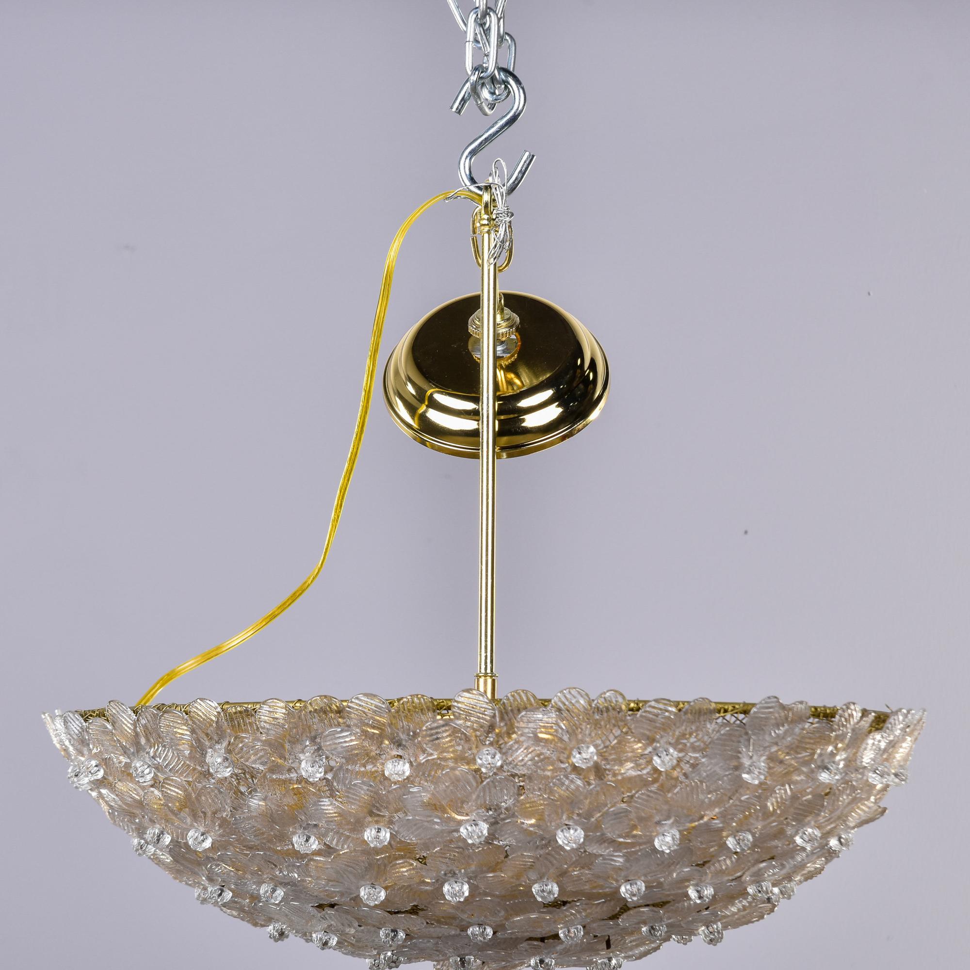 20th Century Barovier Semi Flush Mount Fixture with Clear & Gold Glass Flowers For Sale